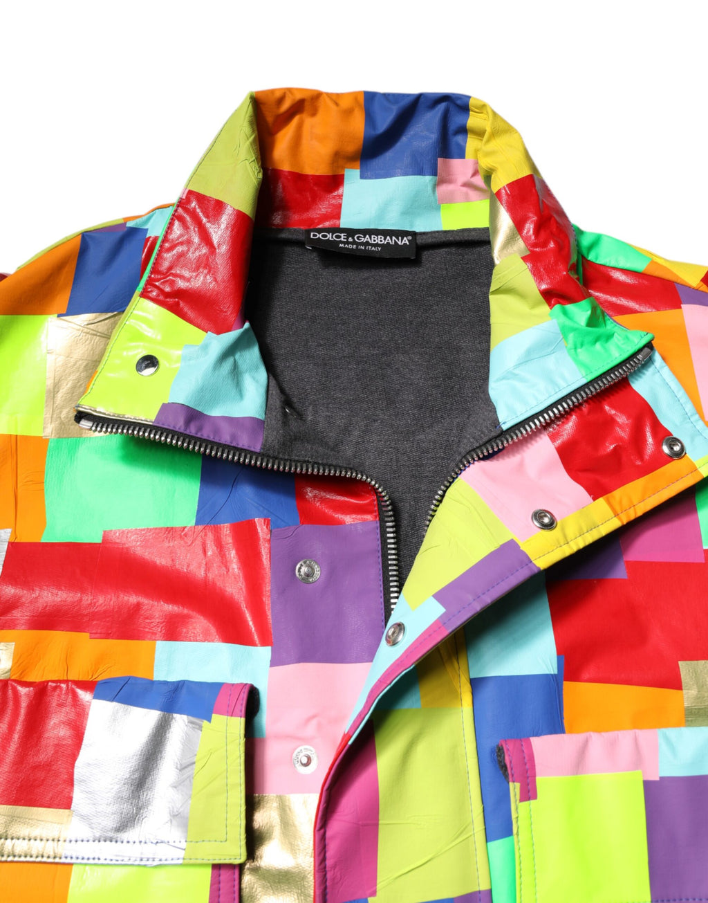 Veste homme en coton à fermeture éclair Dolce & Gabbana, coloris multicolore, style biker, coupe ajustée.