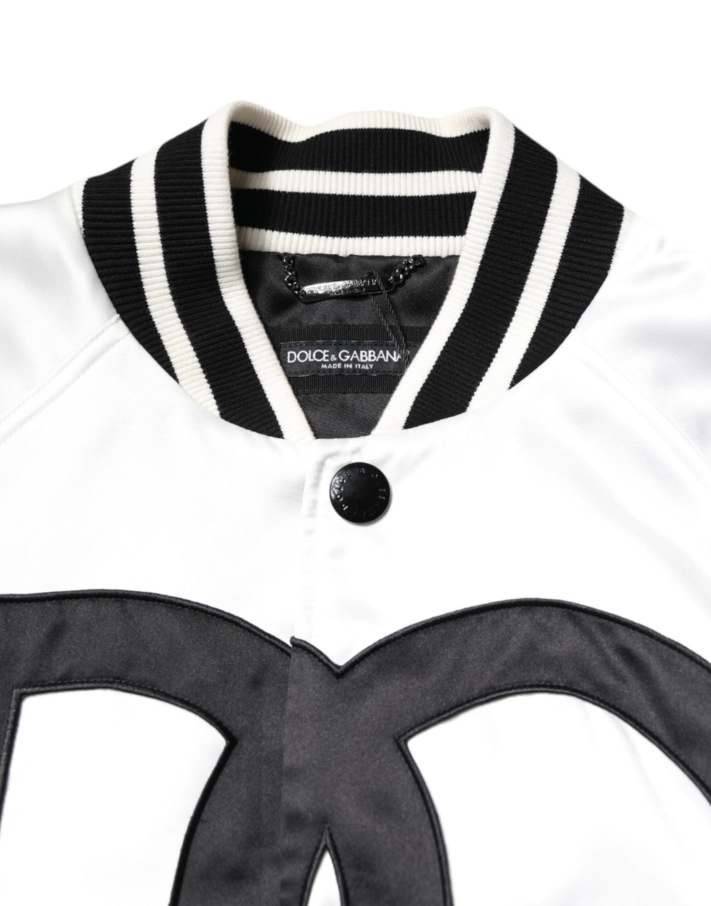 Veste bomber en polyester blanc Dolce & Gabbana avec logo DG, design élégant et décontracté, vue de face.