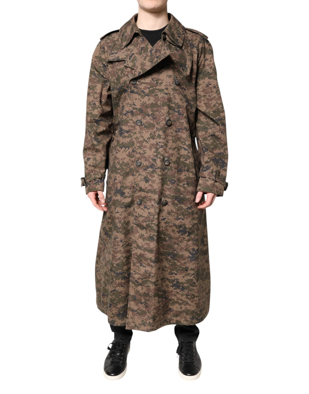 Manteau camouflage multicolore à double boutonnage de Dolce & Gabbana, veste élégante pour femme.