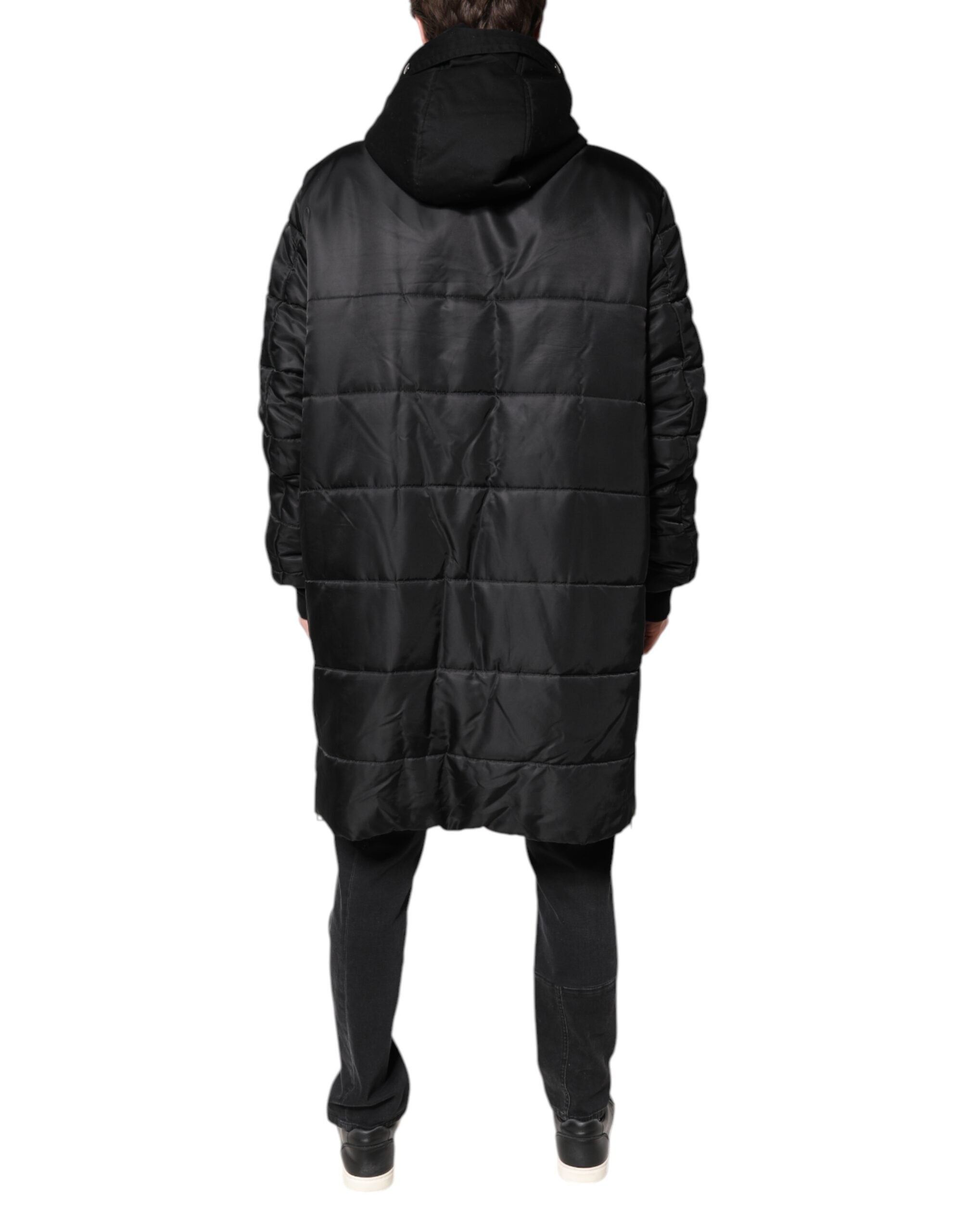 Veste parka noire à capuche pour homme de Dolce & Gabbana, manteau d'hiver élégant avec fermeture éclair.