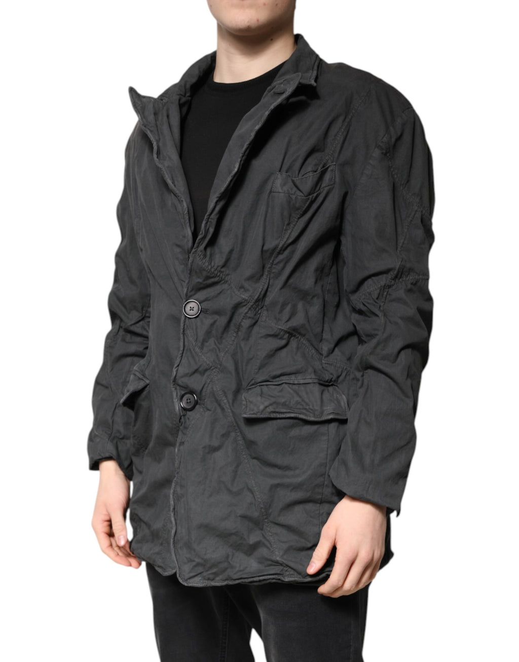Manteau noir en coton Dolce & Gabbana avec col à revers, veste élégante et structurée pour femme.