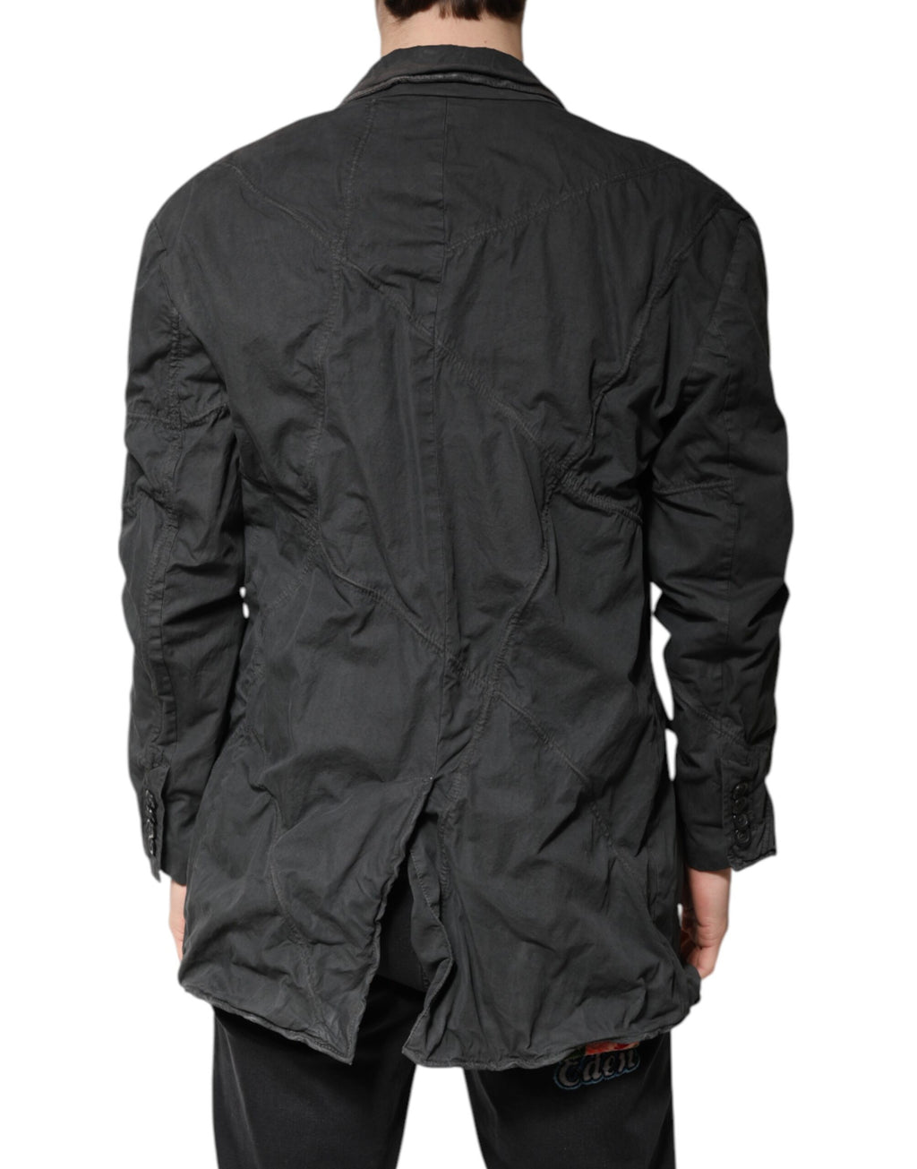 Manteau noir en coton Dolce & Gabbana avec col, veste solide et élégante pour femme.
