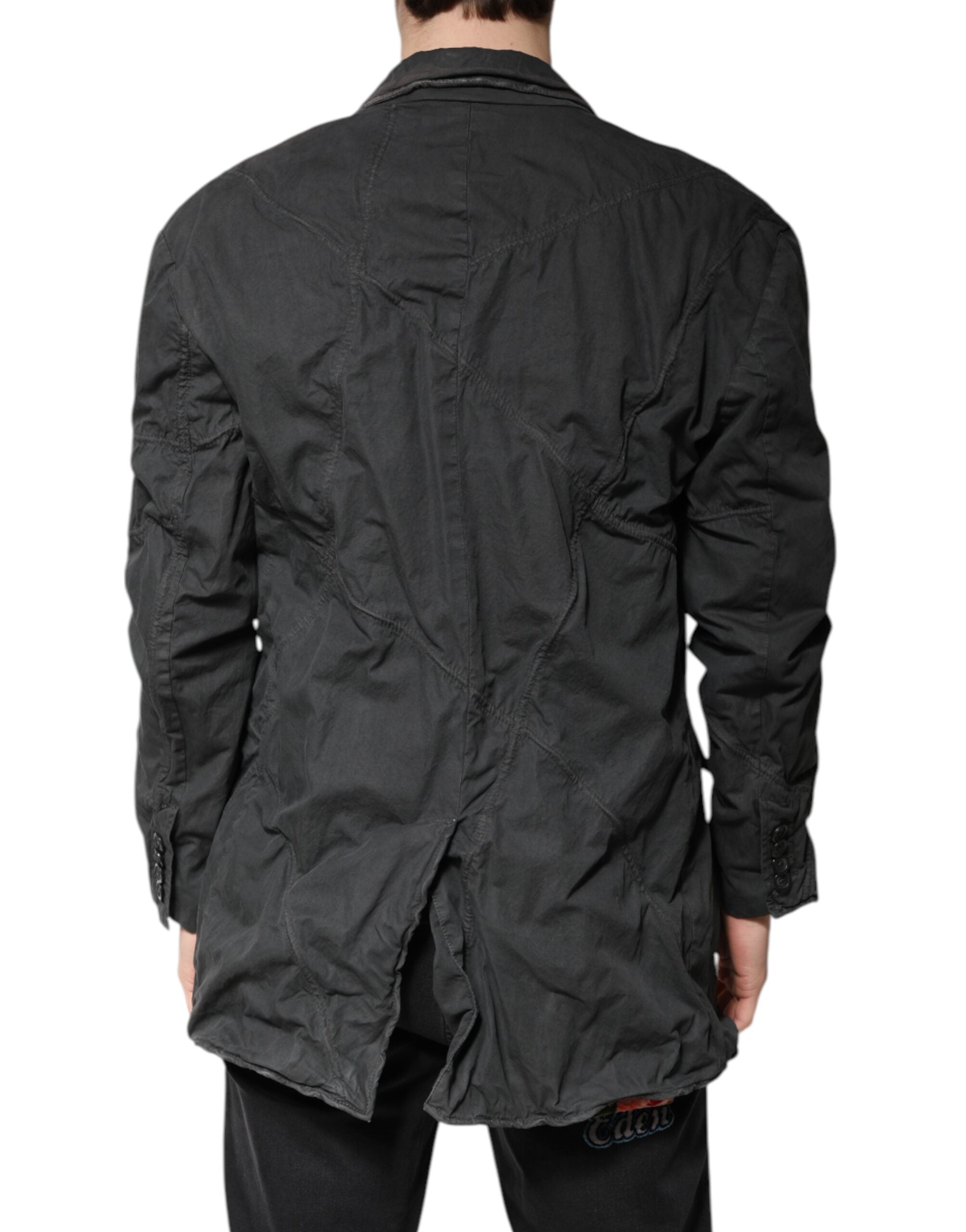 Manteau noir en coton Dolce & Gabbana avec col, veste solide et élégante pour femme.