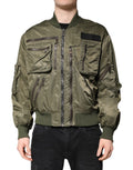 Veste bomber homme Dolce & Gabbana en nylon vert avec fermeture éclair complète, style moderne et élégant.