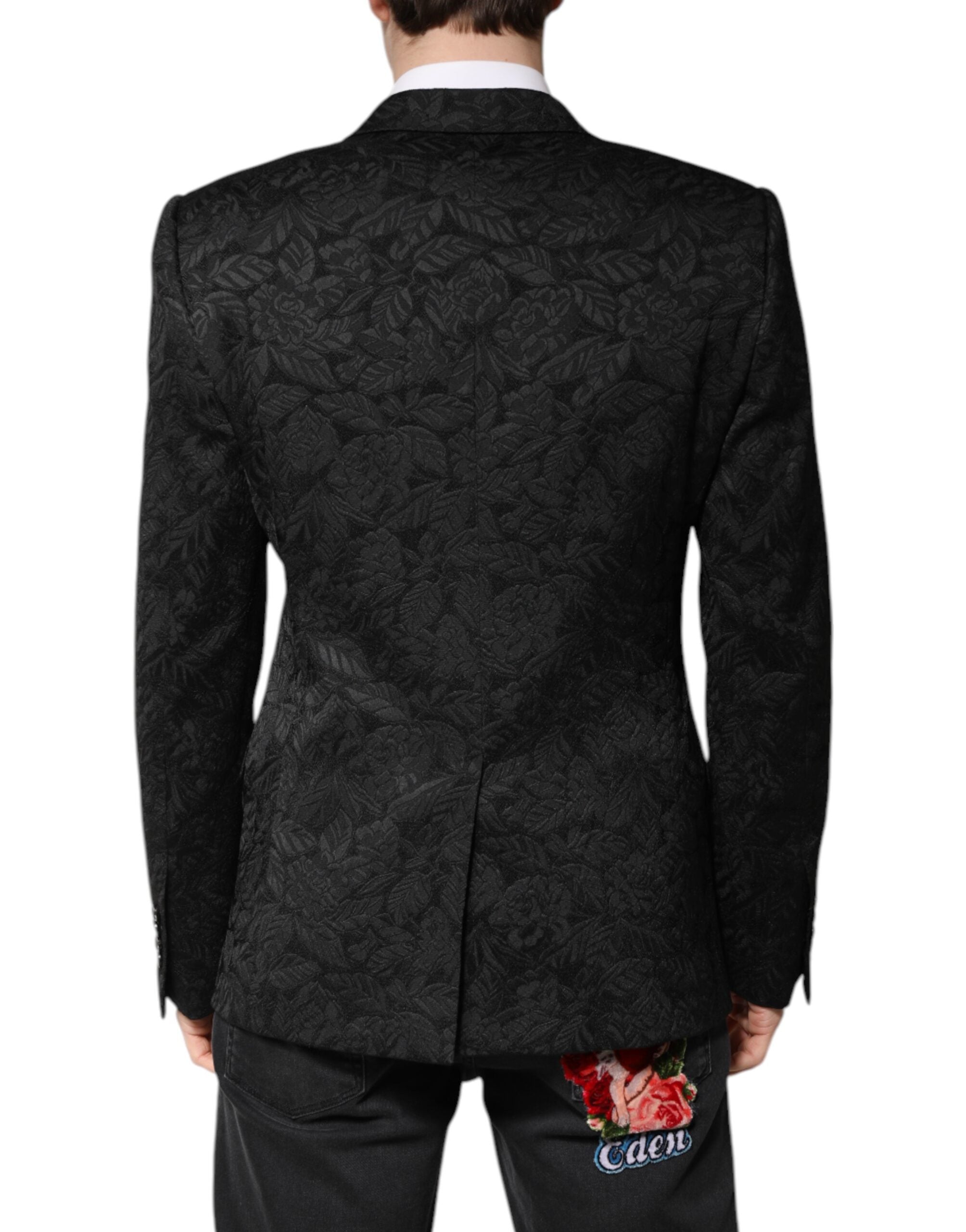 Blazer noir en brocart Dolce & Gabbana MARTINI à un bouton, veste élégante à col classique, vue de face.