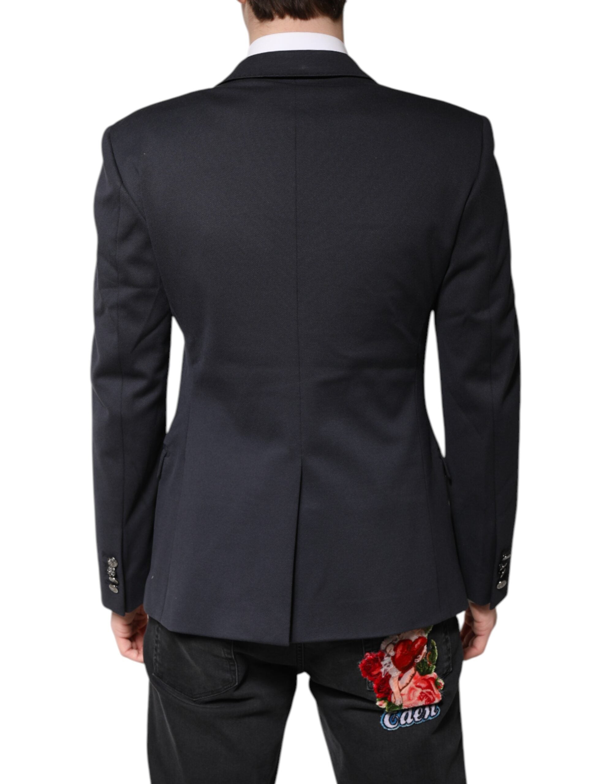 Blouson pour homme Dolce & Gabbana en coton bleu foncé, veste blazer élégante avec coupe classique et détails sophistiqués.