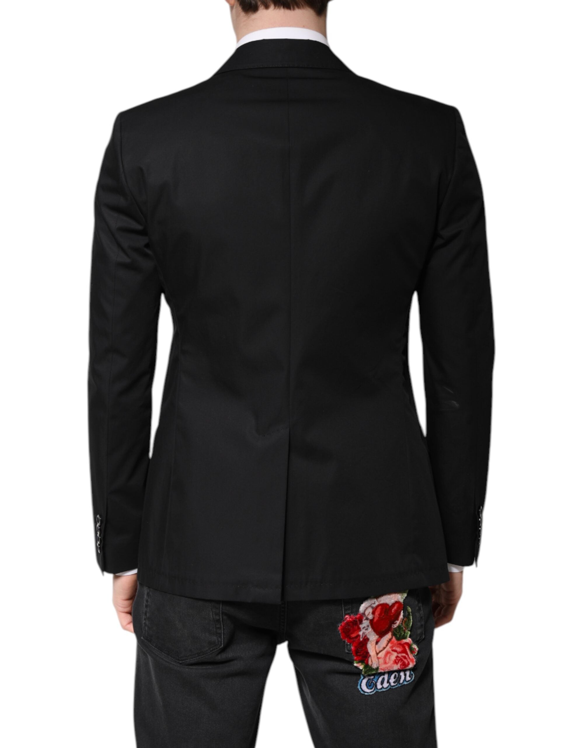 Manteau homme noir en coton Dolce & Gabbana, blazer à simple boutonnage, élégant et classique, vue de face.
