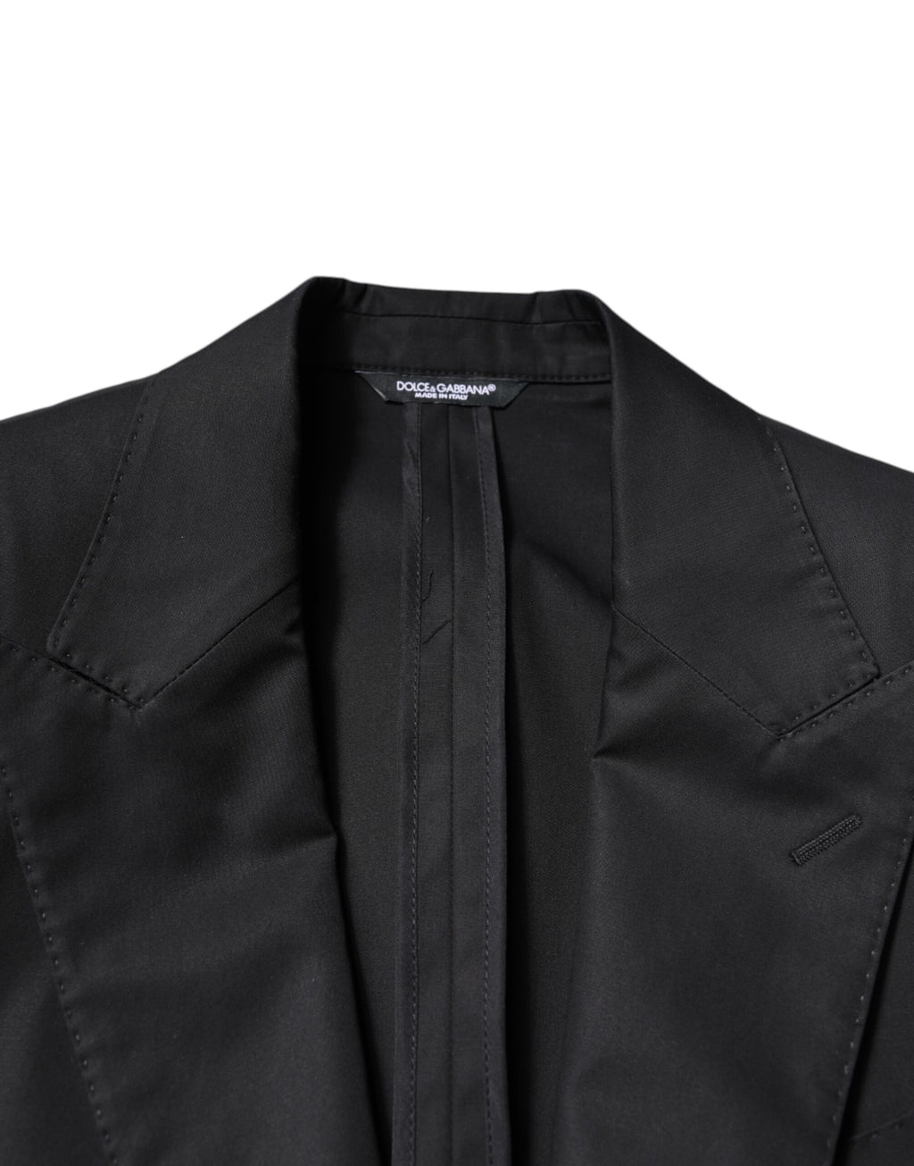 Manteau homme noir en coton Dolce & Gabbana, blazer à un seul rang de boutons, style élégant et moderne.