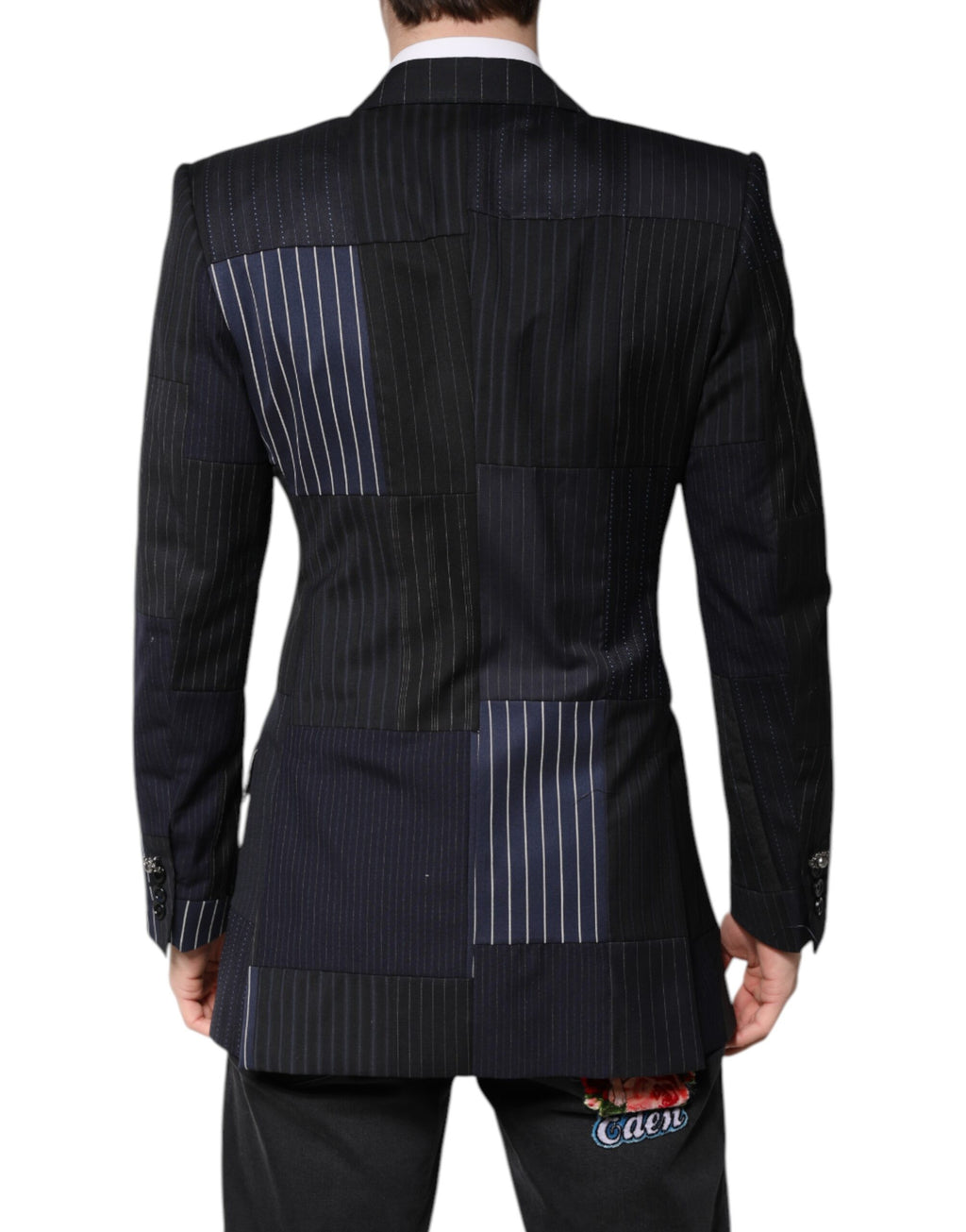 Veste blazer Dolce & Gabbana en patchwork multicolore, manteau élégant avec détails colorés et coupe tendance.