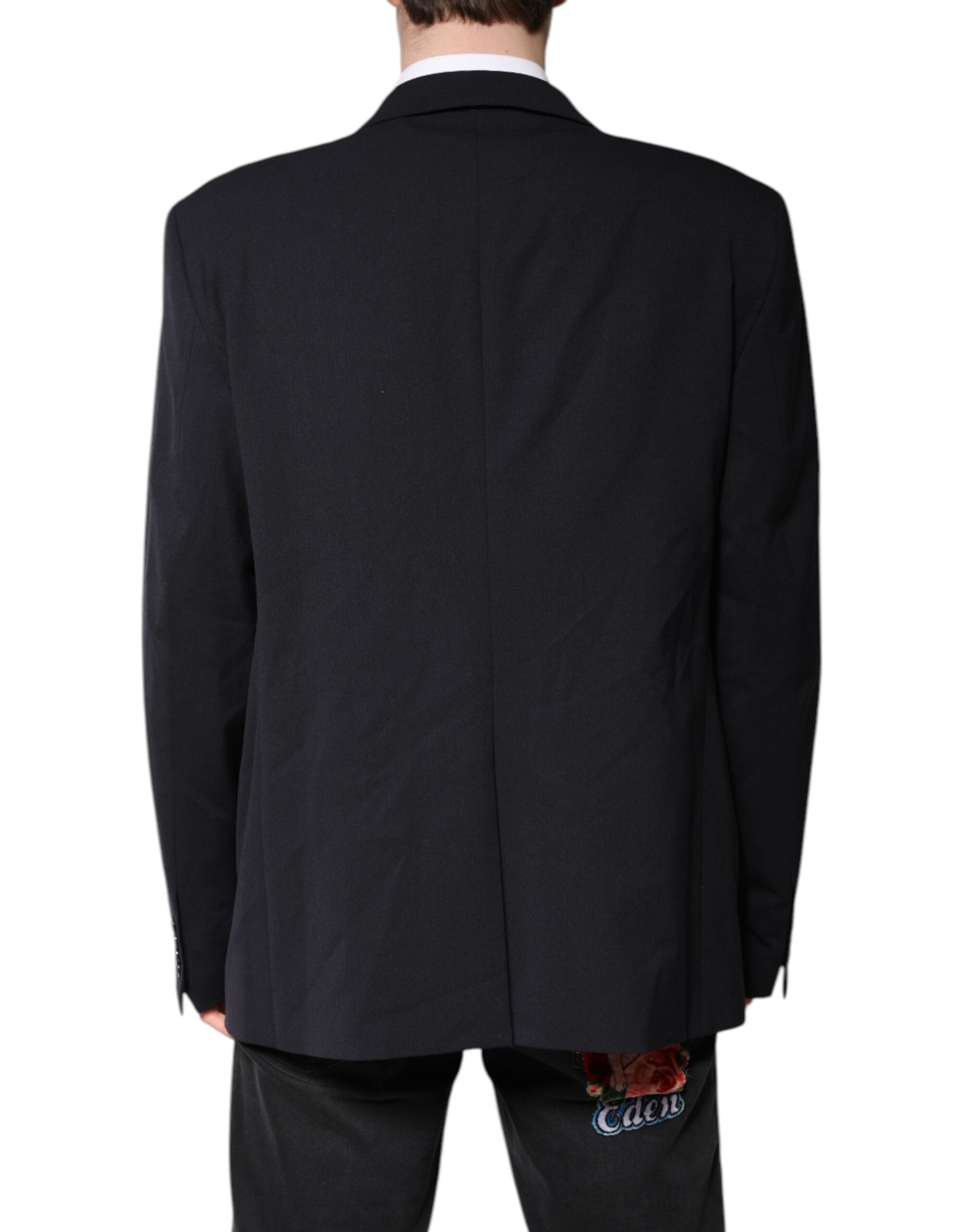 Manteau blazer en laine bleue foncée à un seul boutonnage de Dolce & Gabbana, veste élégante pour homme.