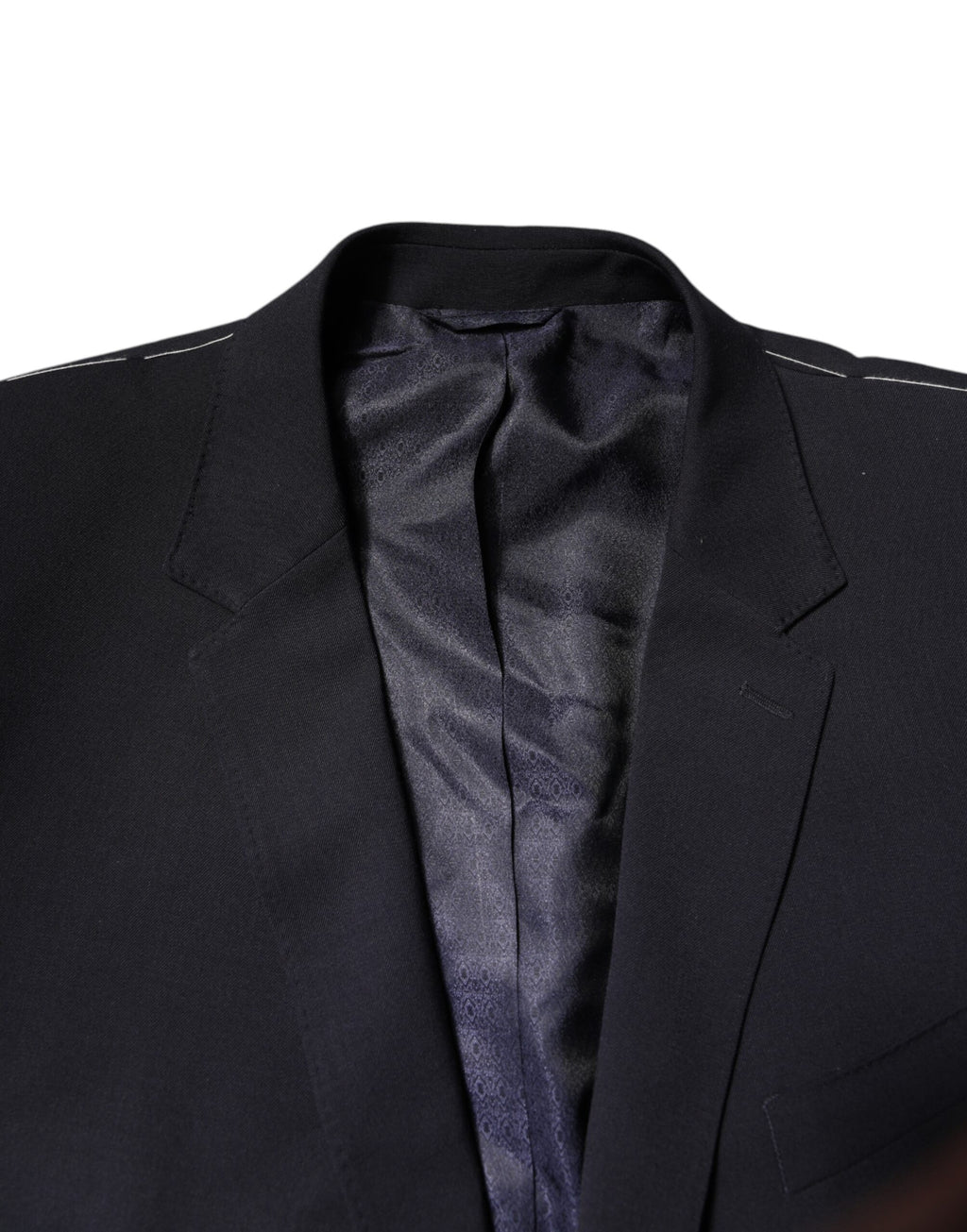 Manteau blazer en laine bleu foncé à simple boutonnage de Dolce & Gabbana, élégance classique pour homme.