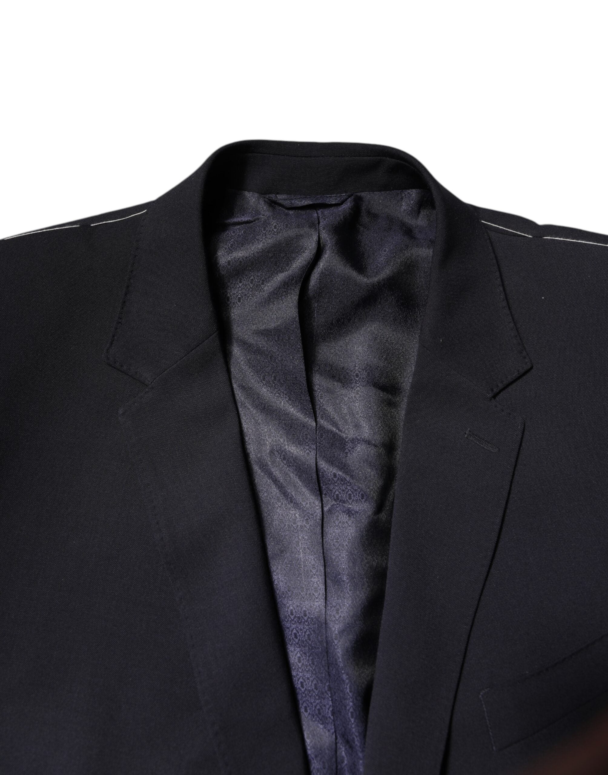 Manteau blazer en laine bleu foncé à simple boutonnage de Dolce & Gabbana, élégance classique pour homme.