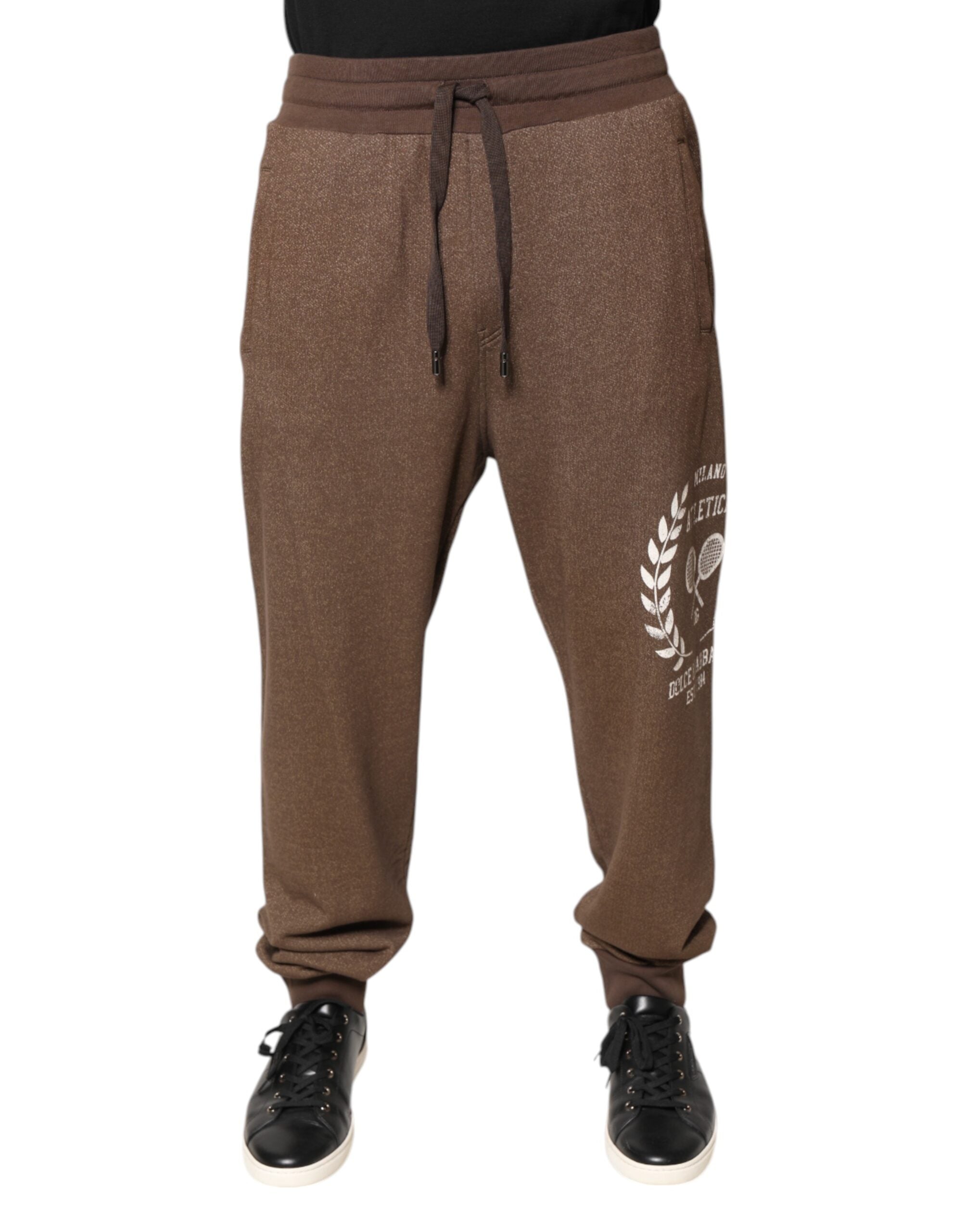 Pantalon jogger en coton brun Dolce & Gabbana, style décontracté avec bande élastique à la taille et poches latérales.