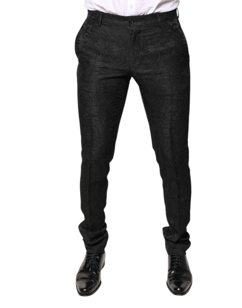 Pantalon Dolce & Gabbana noir à fleurs en jacquard, coupe mi-hauteur, élégant et tendance pour femmes.