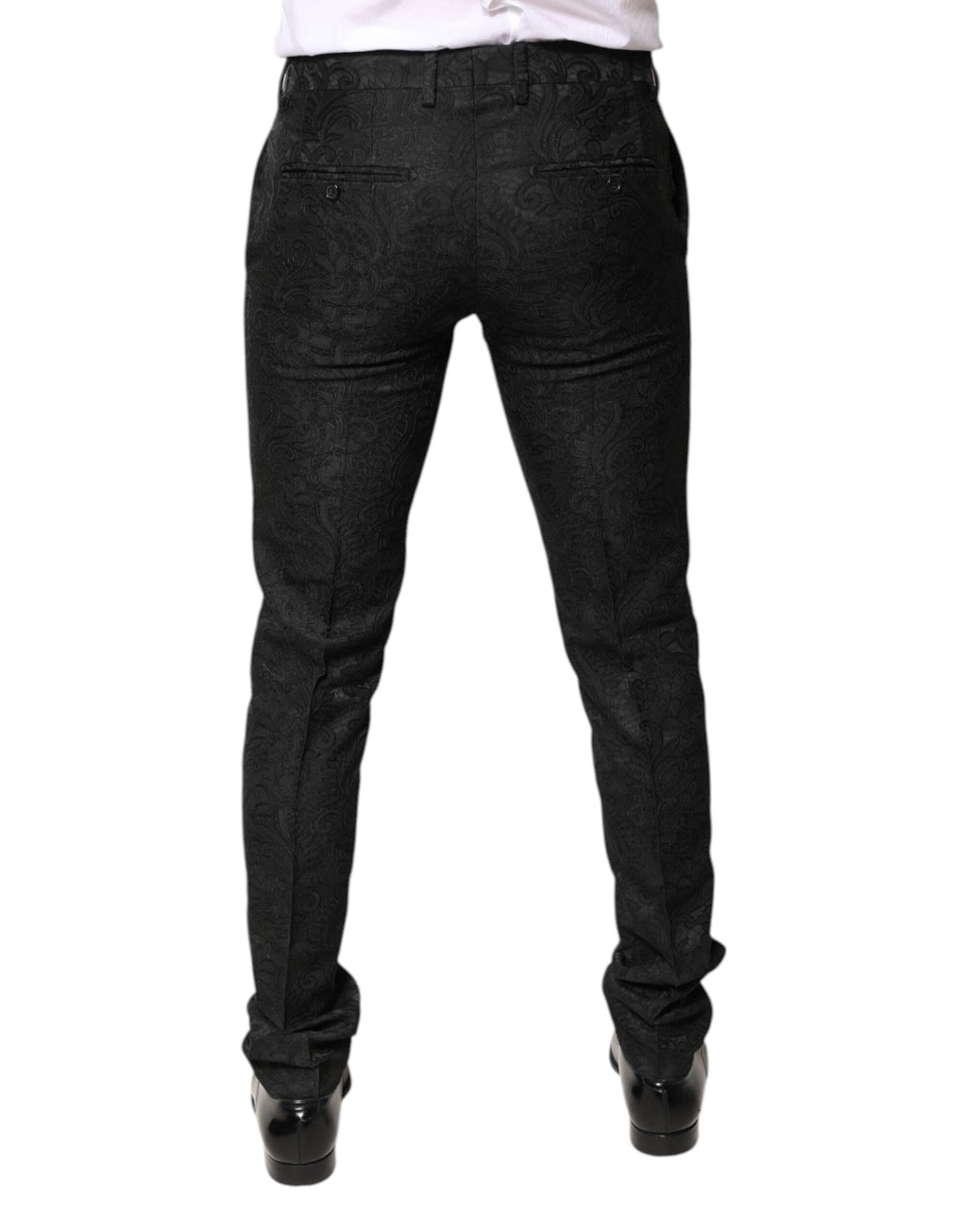 Pantalon Dolce & Gabbana en jacquard floral noir, taille moyenne, élégant et sophistiqué, pour femme.