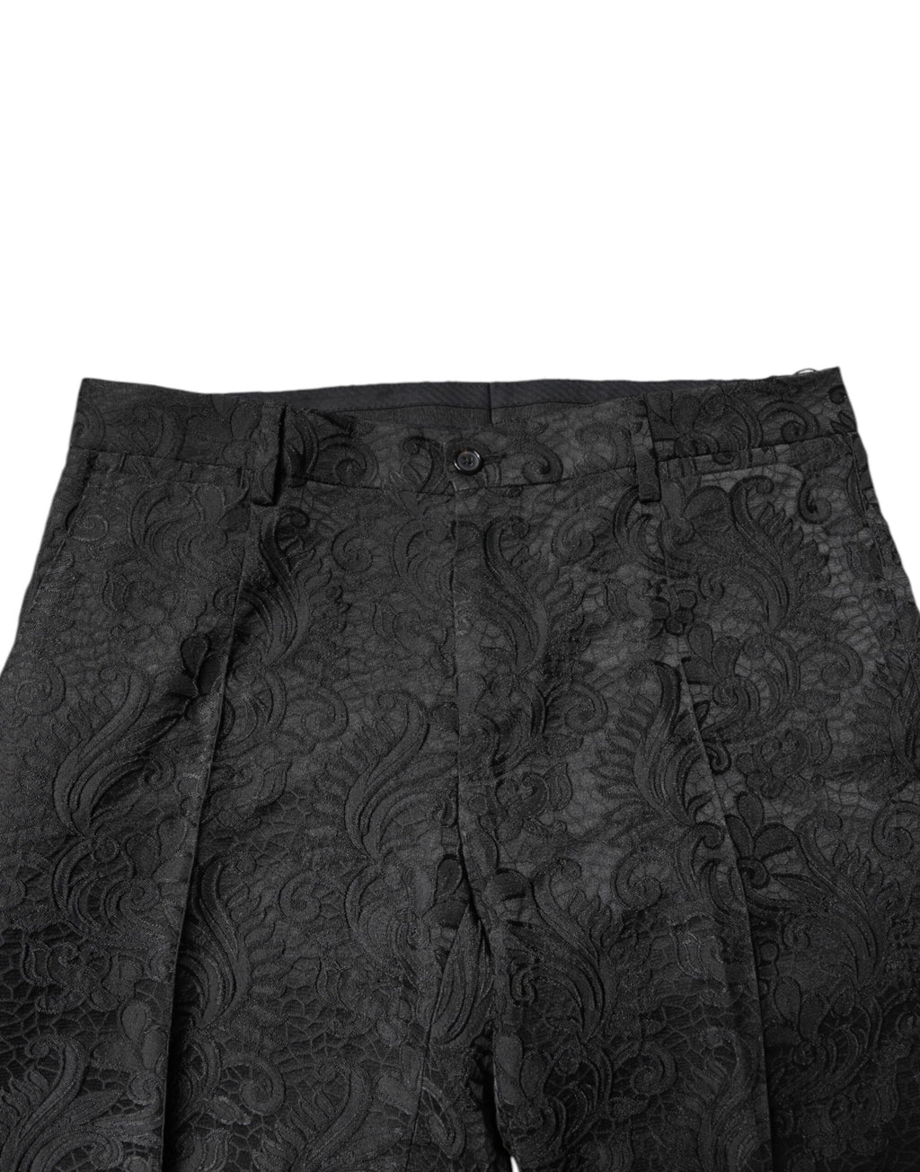 Pantalon Dolce & Gabbana en jacquard floral noir taille moyenne, style élégant pour femme.