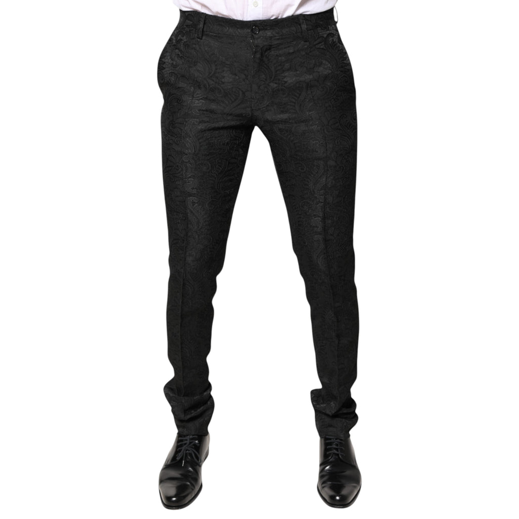 Pantalon femme Dolce & Gabbana en jacquard floral noir à taille moyenne, élégance sophistiquée pour occasions formelles.