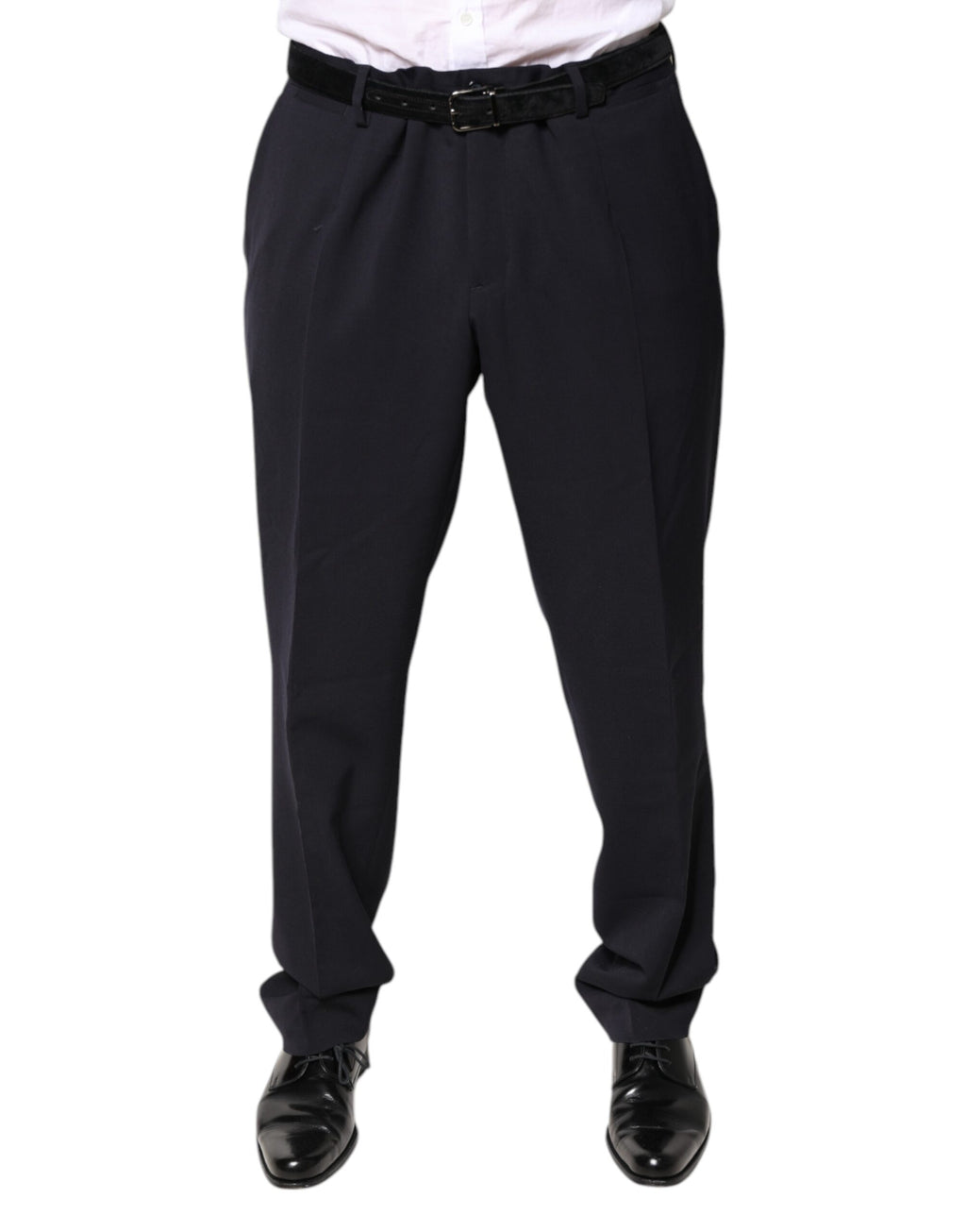 Pantalon femme Dolce & Gabbana en laine noire, taille moyenne, élégant et classique, vue de face.