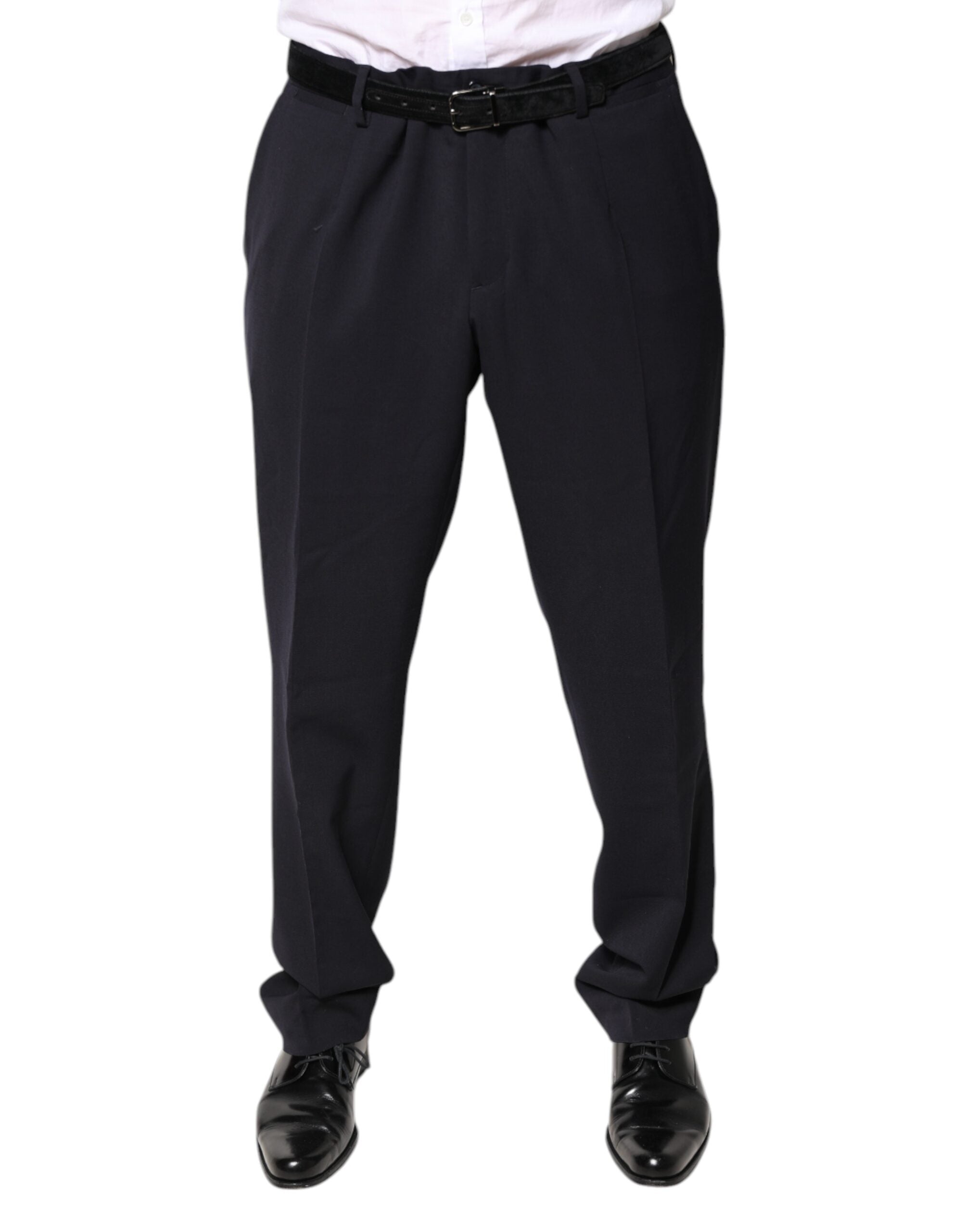 Pantalons de costume noirs en laine Dolce & Gabbana, taille moyenne, avec coupe élégante visible sur l'image.