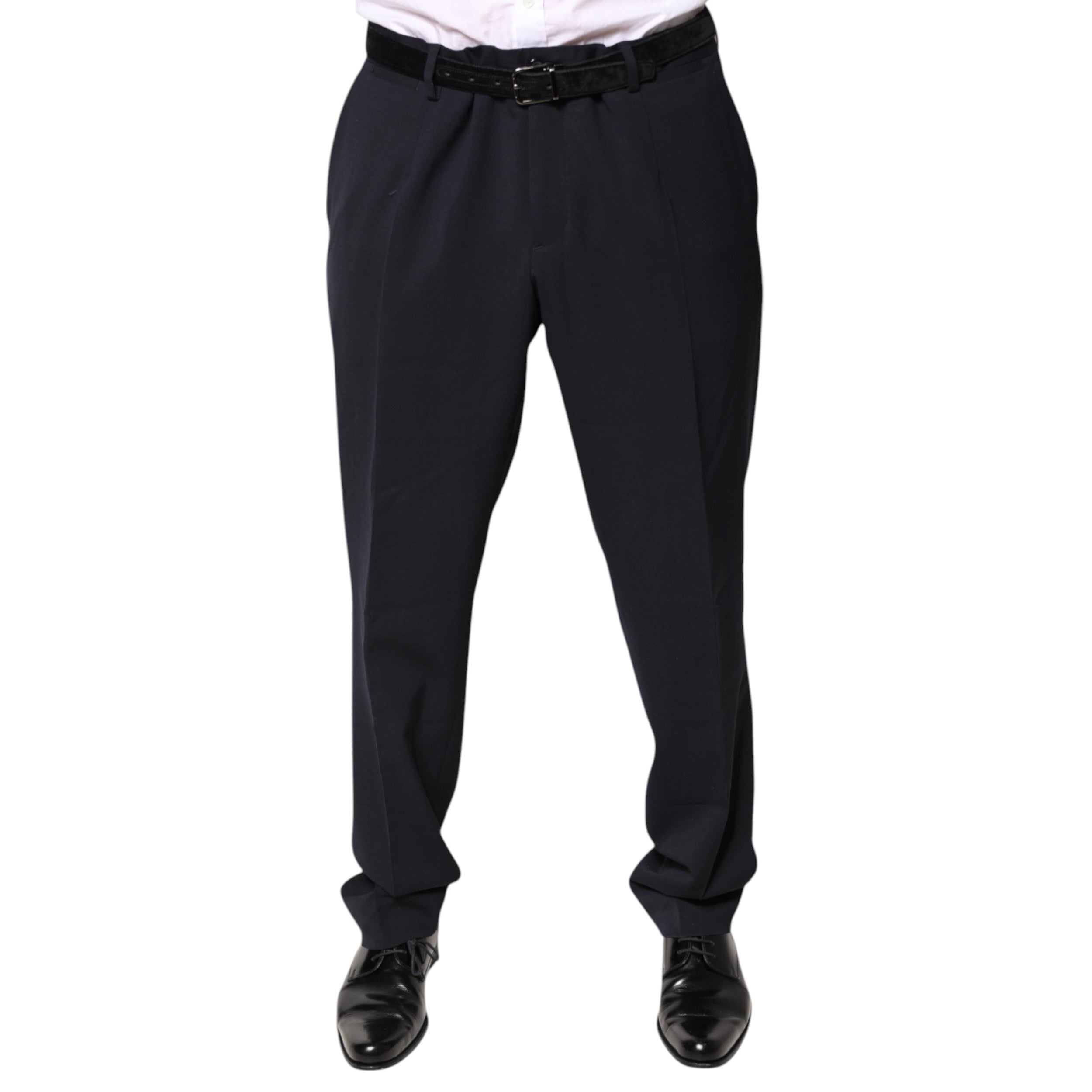 Pantalon noir en laine Dolce & Gabbana à taille moyenne, pantalons élégants pour femme, vue de face.