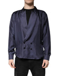 Chemise en soie bleue foncée Dolce & Gabbana à double boutonnage, élégante et sophistiquée pour homme.