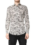 Chemise décontractée pour homme Dolce & Gabbana blanche et noire avec logo Martini, style casual, vue de face.