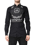 Chemise formelle Dolce & Gabbana à motif bandana noir et blanc avec détails dorés, élégante et sophistiquée.