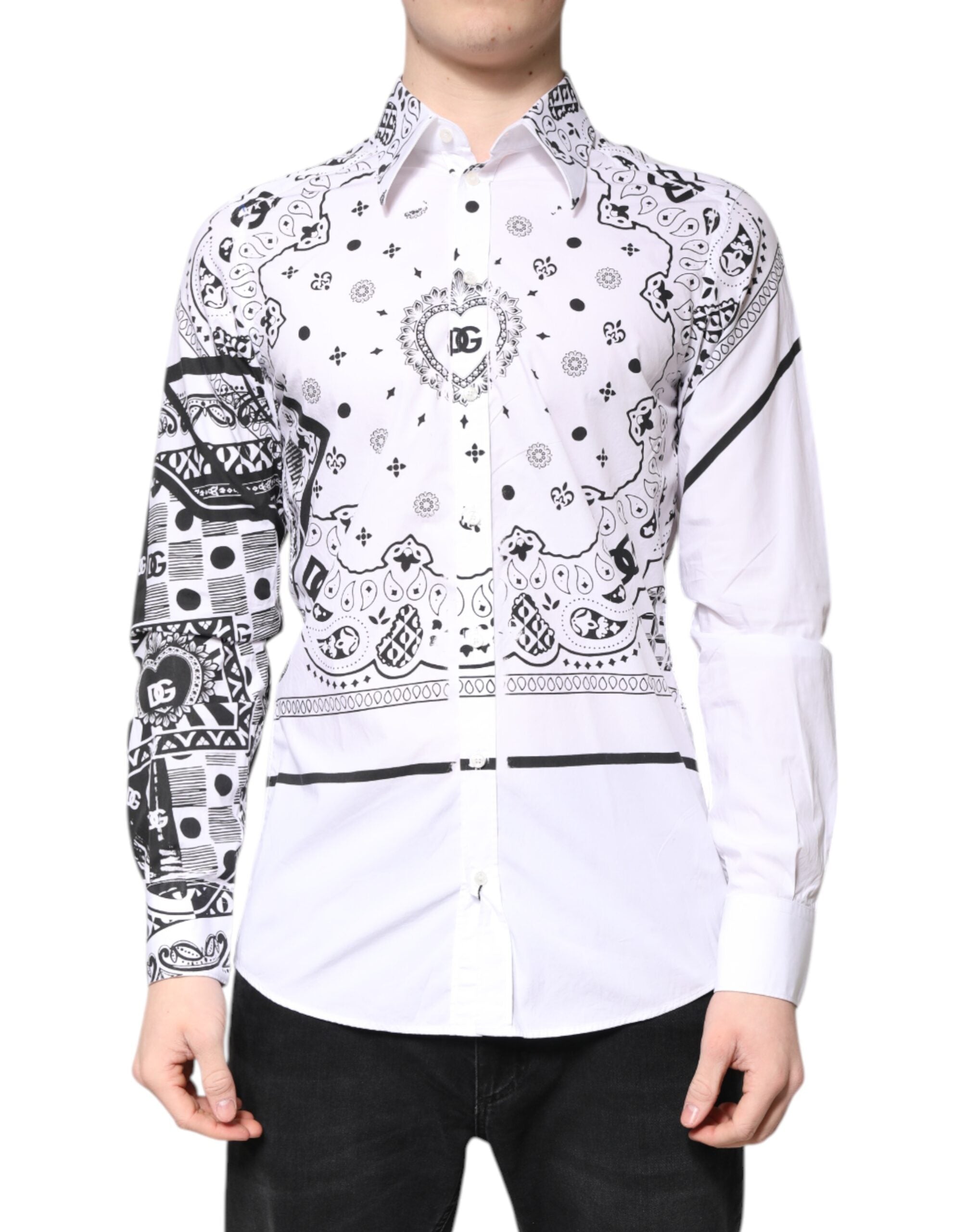 Chemise Dolce & Gabbana pour homme avec bandana blanc et noir, style Martini, vêtement élégant et tendance.