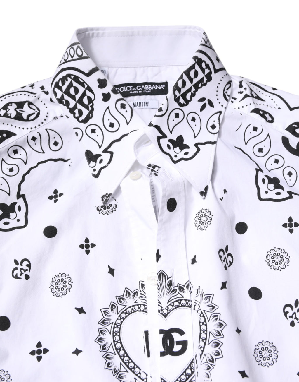 Chemise pour homme Dolce & Gabbana blanche et noire avec bandana Martini, style élégant et moderne.