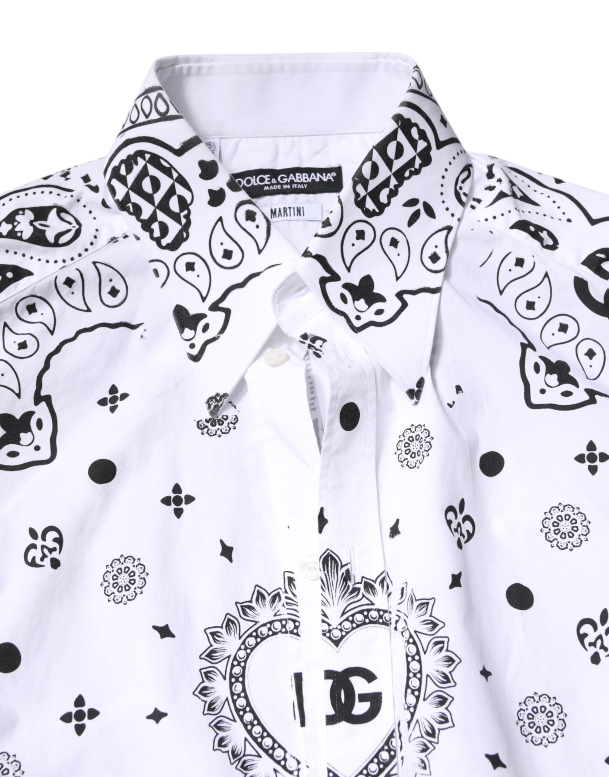 Chemise pour homme Dolce & Gabbana blanche et noire avec bandana Martini, style élégant et moderne.
