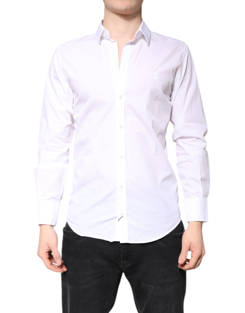 Chemise blanche pour homme Dolce & Gabbana MARTINI en coton, vêtement de costume élégant avec col et boutons visibles.