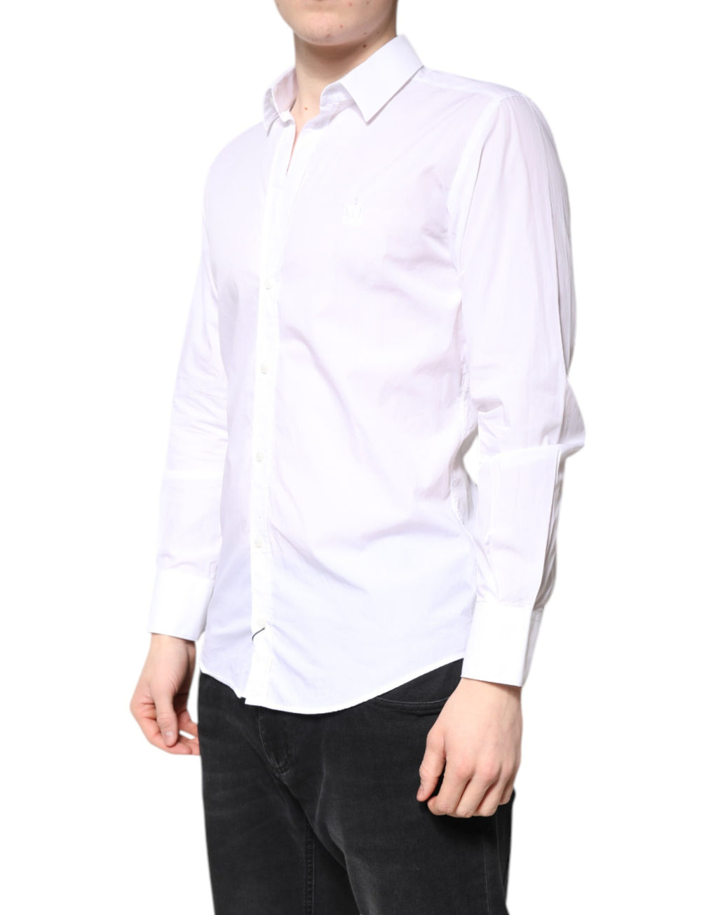 Chemise formelle blanche pour homme Dolce & Gabbana MARTINI en coton, élégante et sophistiquée, vue de face sur fond neutre.