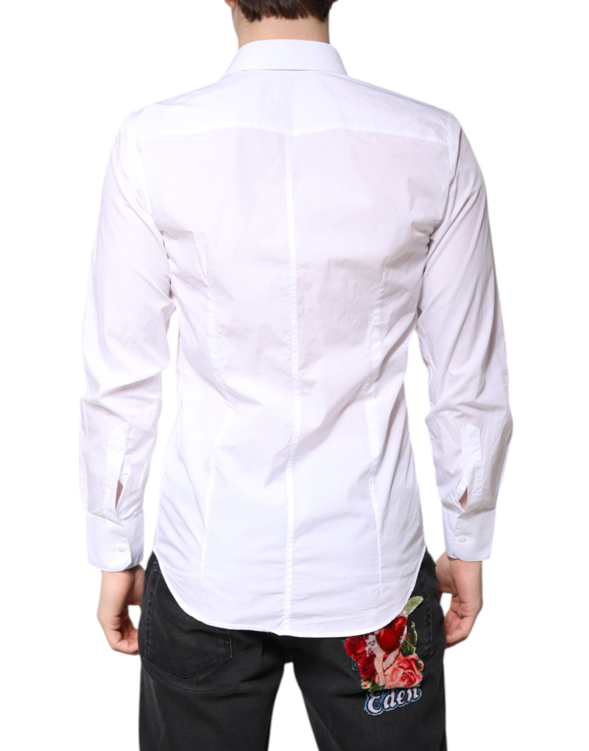 Chemise formelle blanche pour homme Dolce & Gabbana MARTINI en coton, élégante et classique, visible en gros plan.