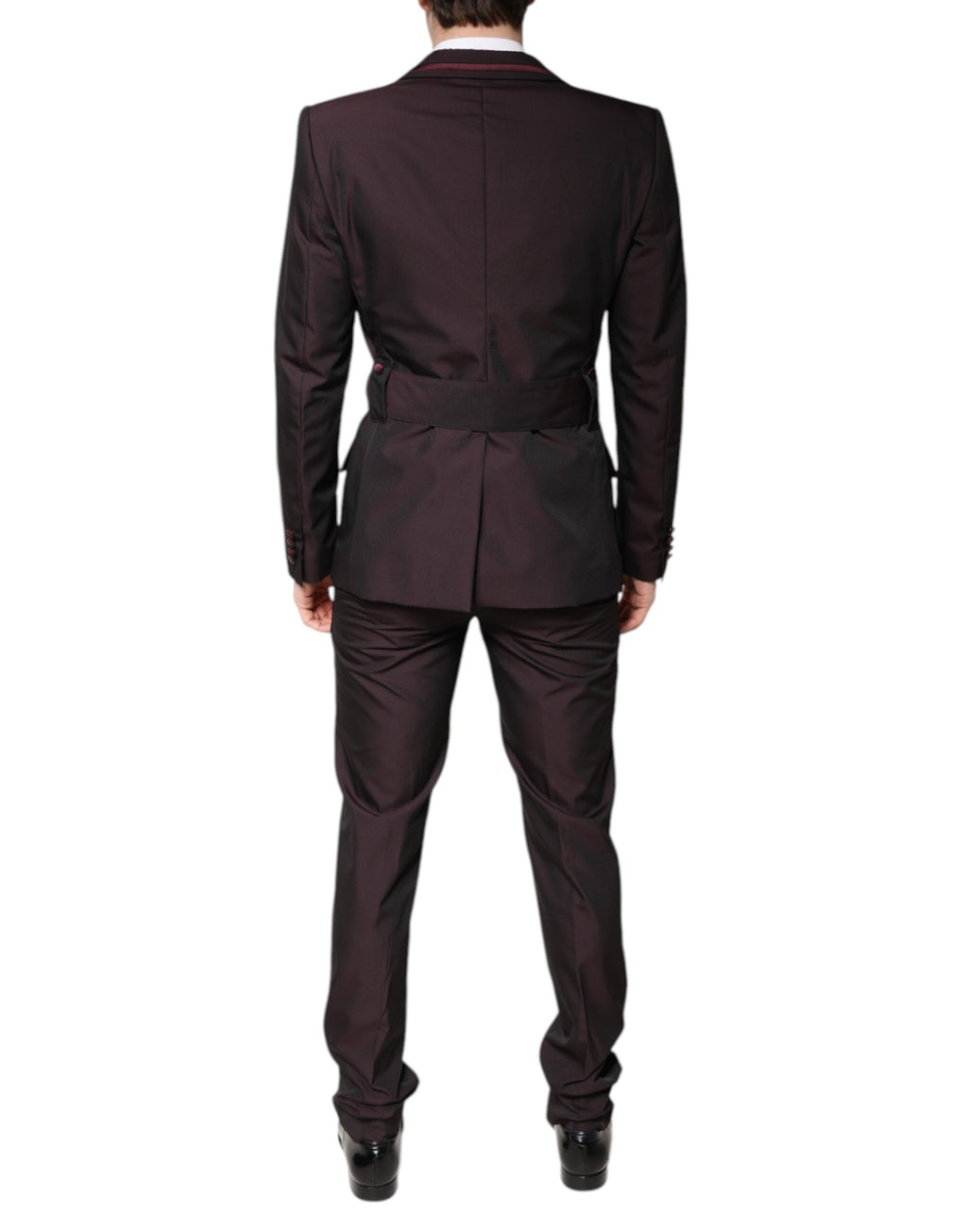 Costume deux pièces formel marron foncé Dolce & Gabbana avec veste à un bouton et pantalon assorti, élégant et sophistiqué.