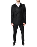 Costume formel trois pièces noir Dolce & Gabbana, veste à double boutonnage, pantalon et gilet élégants.