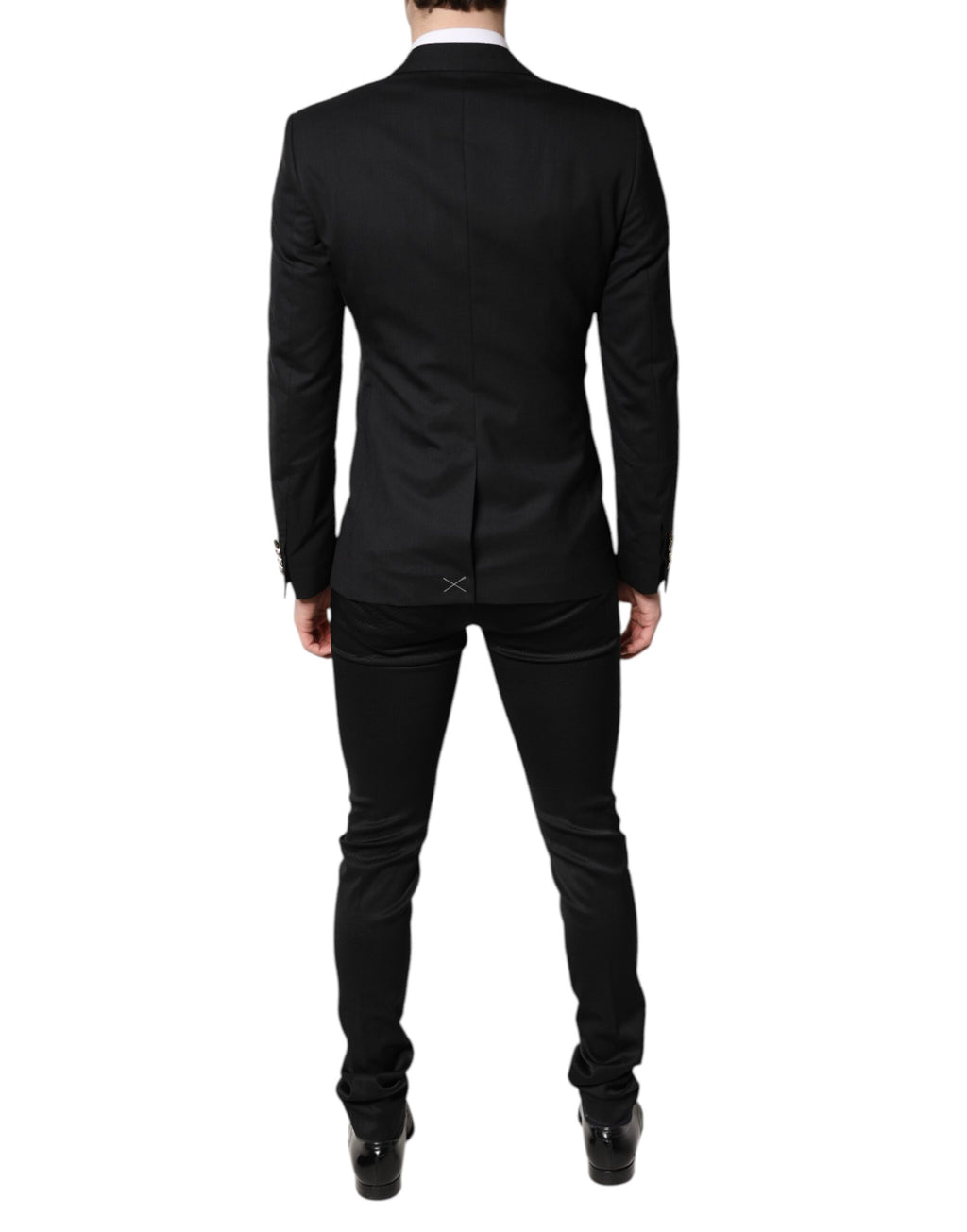 Veste formelle noire Dolce & Gabbana à un seul rangée avec gilet, élégant blazer pour homme, en tissu de qualité.