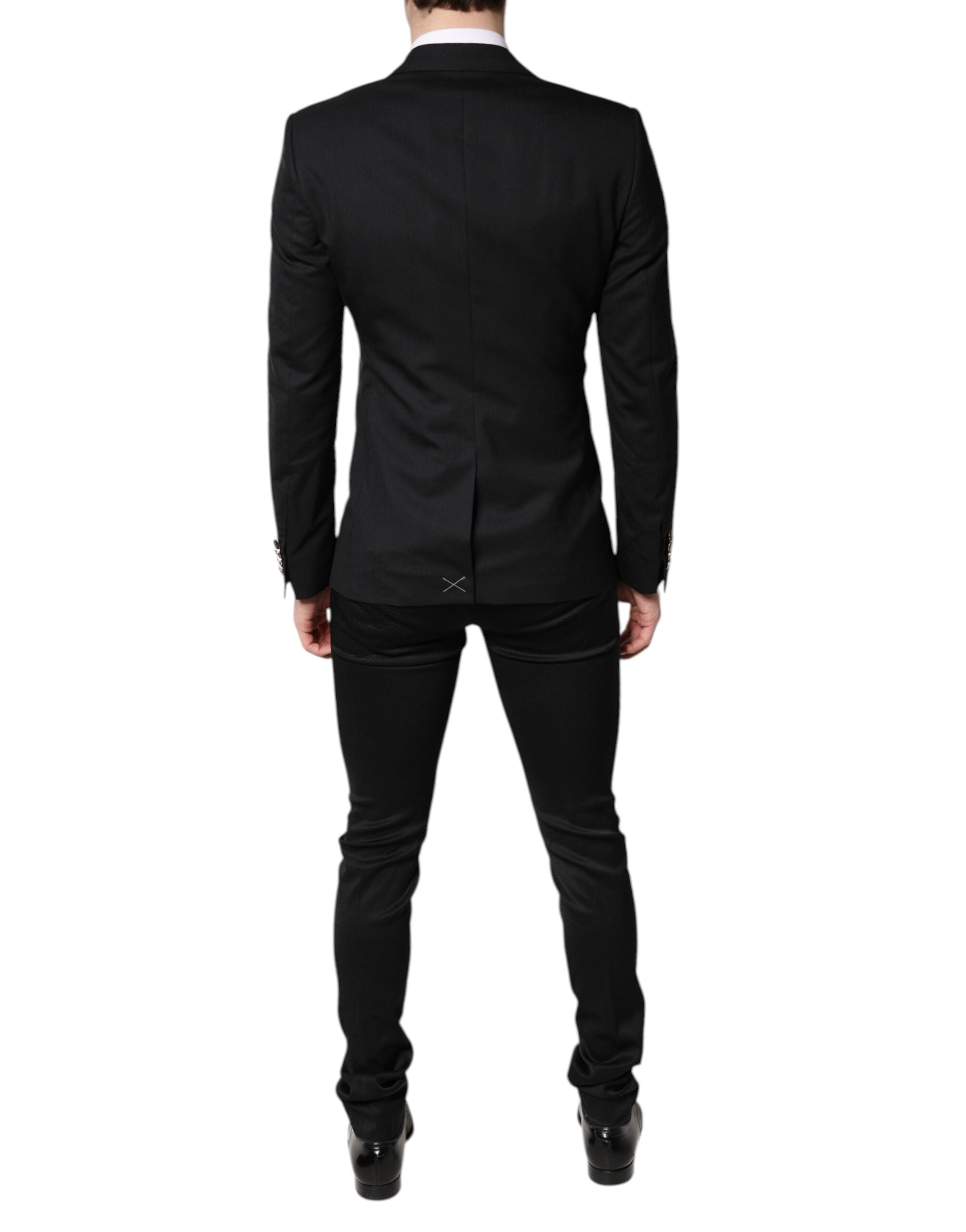 Veste formelle noire Dolce & Gabbana à un seul rangée avec gilet, élégant blazer pour homme, en tissu de qualité.