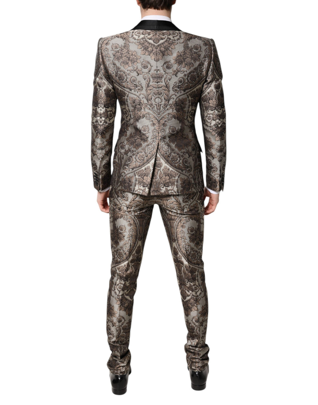 Costume trois pièces Dolce & Gabbana en jacquard multicolore, à manches longues et à coupe élégante.