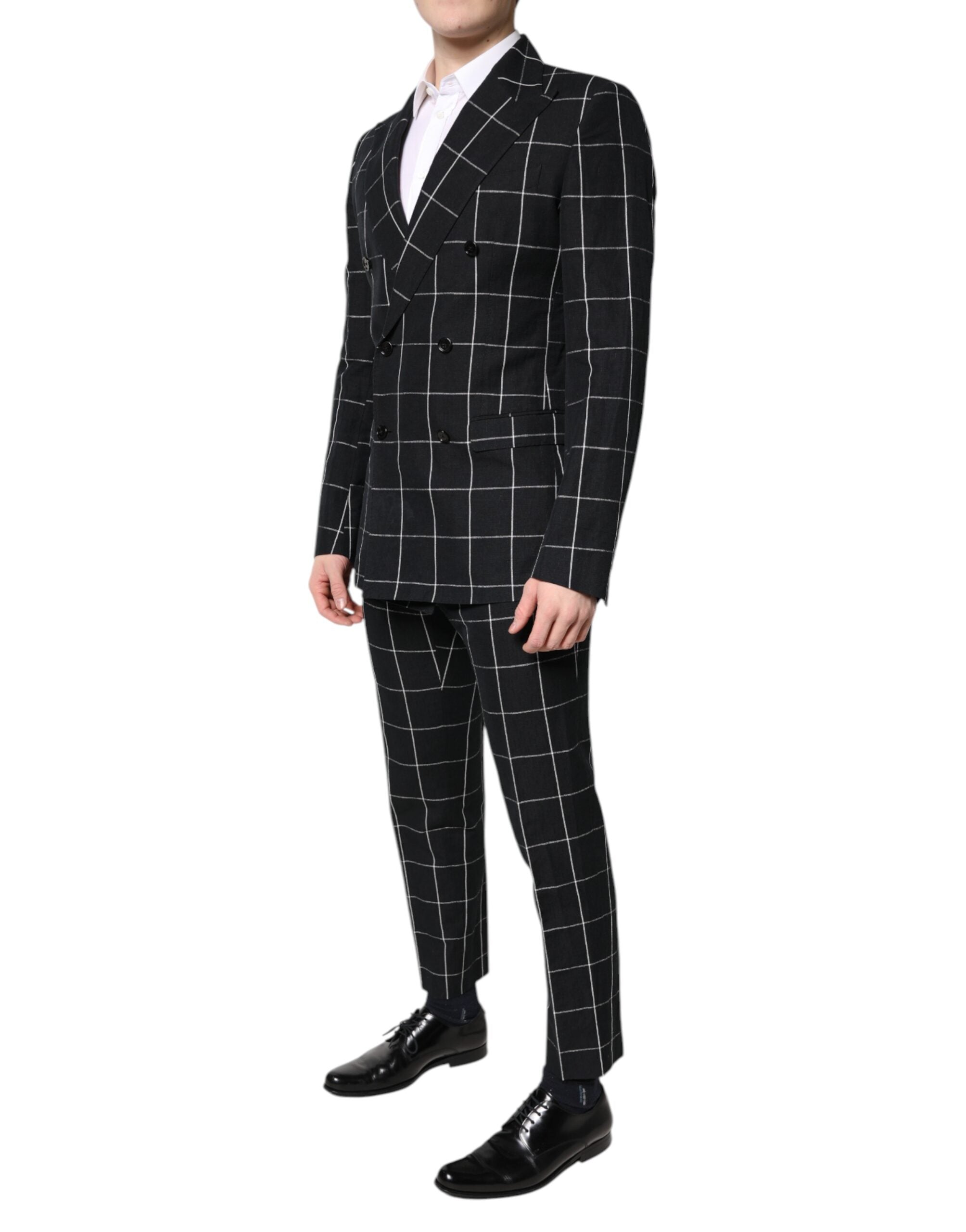 Costume deux pièces noir Dolce & Gabbana Taormina à double boutonnage, vue détaillée du blazer et du pantalon.
