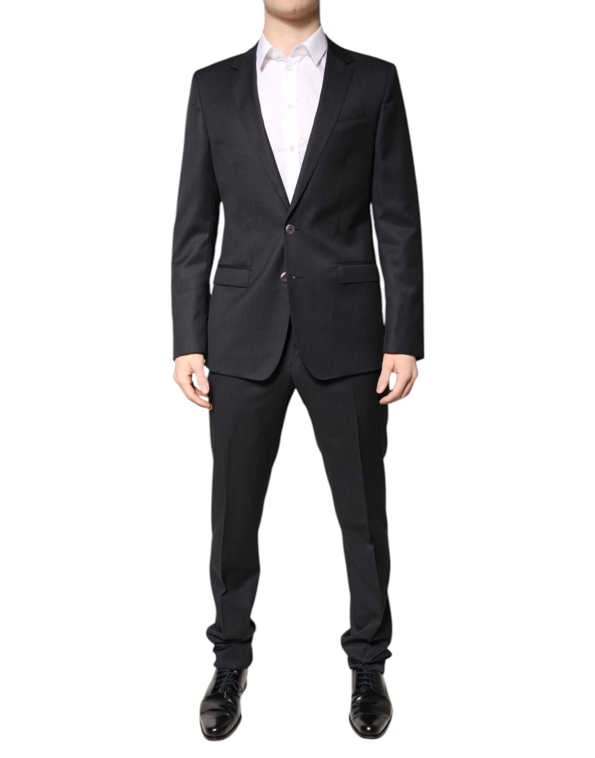 Costume homme Dolce & Gabbana en laine gris foncé, à double boutonnage, veste et pantalon élégants, look sophistiqué.
