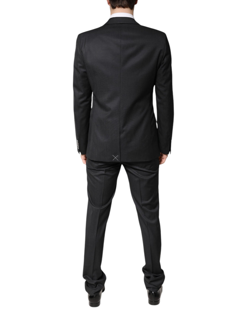 Costume deux pièces en laine gris foncé Dolce & Gabbana, veste croisée boutonnée et pantalon élégant, pour homme.