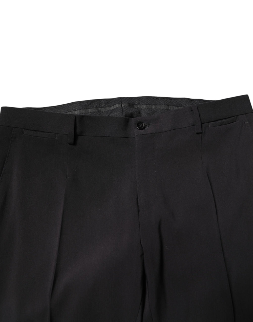 Costume deux pièces noir en coton de Dolce & Gabbana, veste à un bouton et pantalons assortis, élégance masculine sophistiquée.