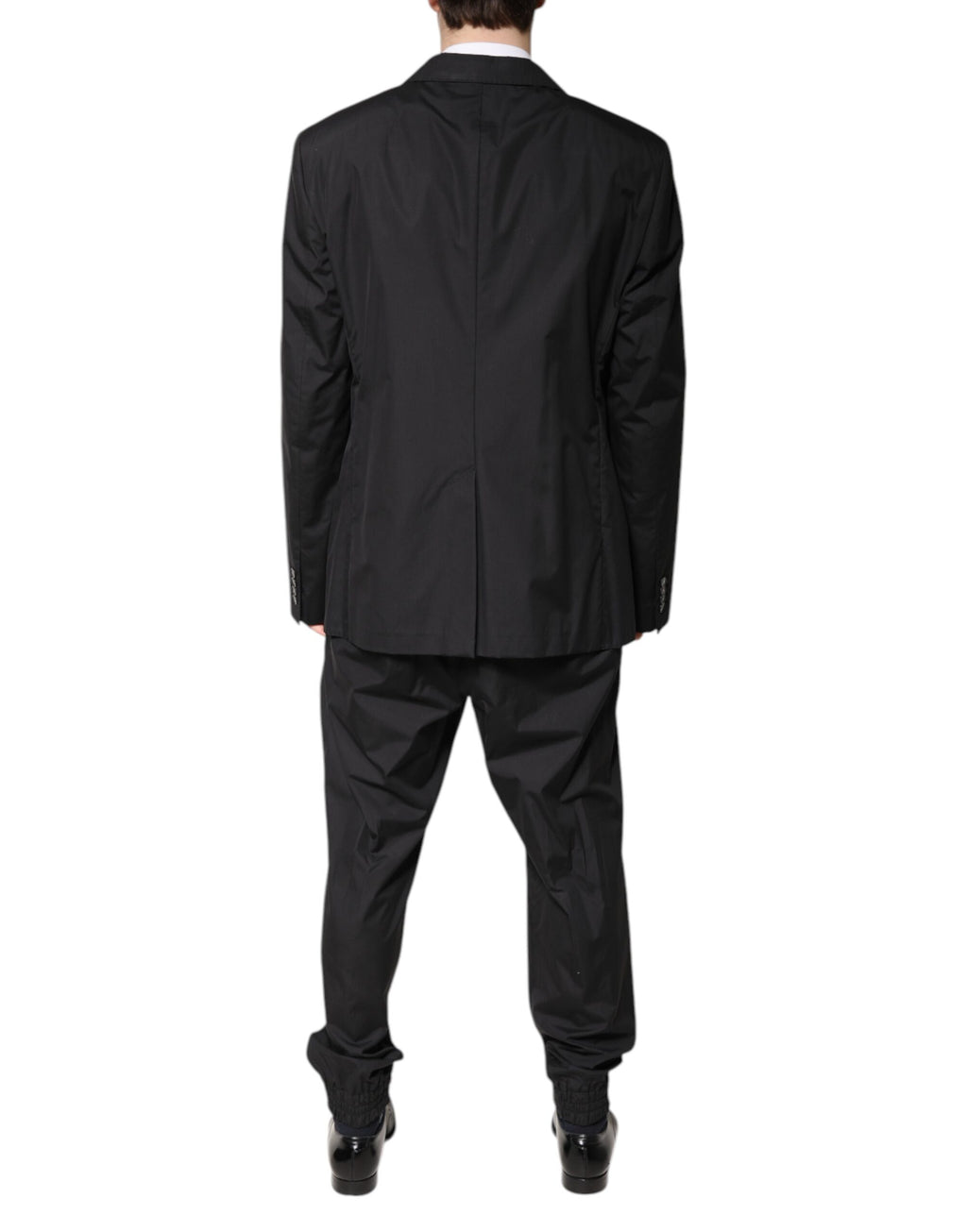 Costume noir en coton Dolce & Gabbana, costume deux pièces à boutonnière simple, costume élégant et moderne pour homme.