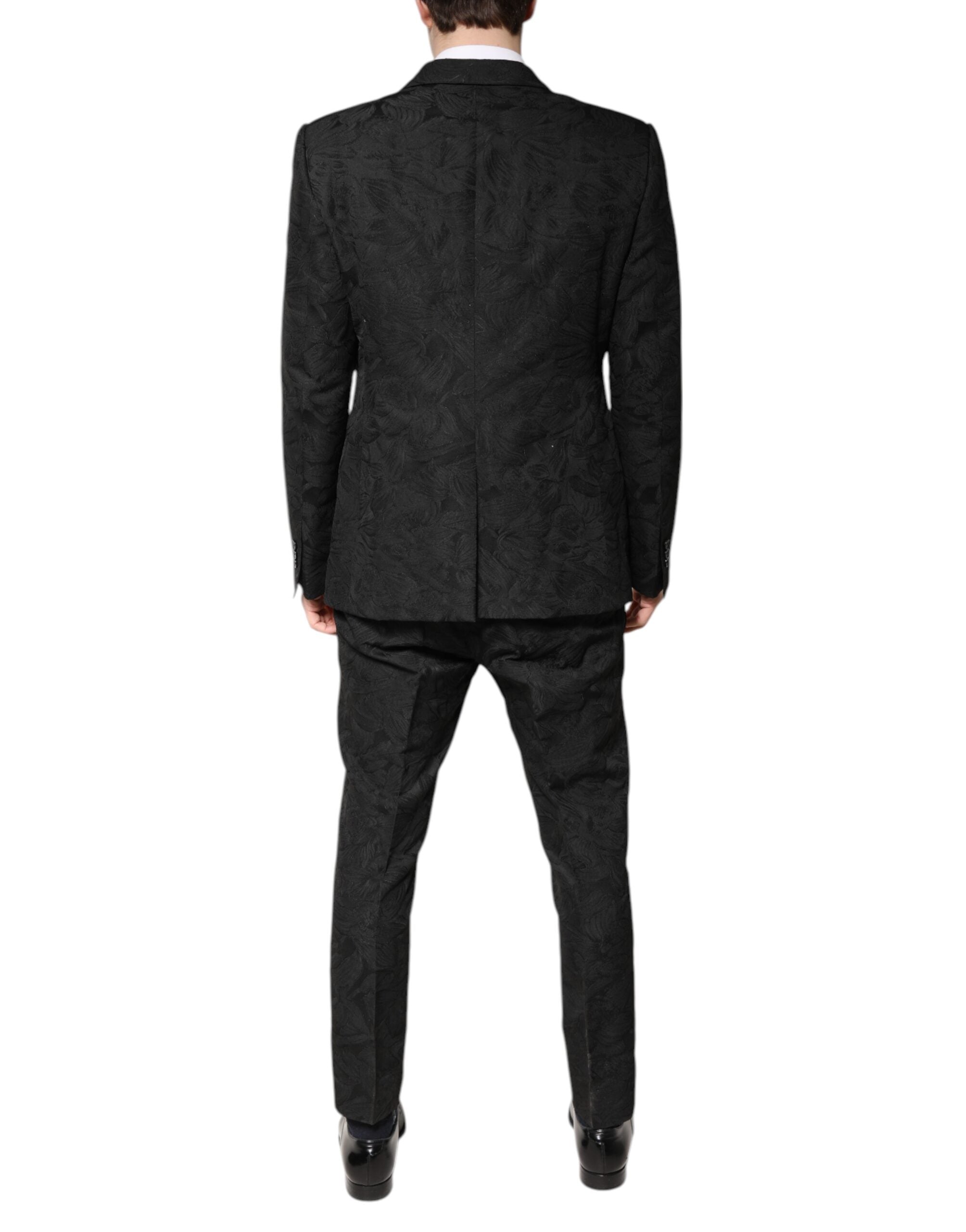Costume deux pièces Dolce & Gabbana en polyester noir avec jacquard floral, élégant et sophistiqué.