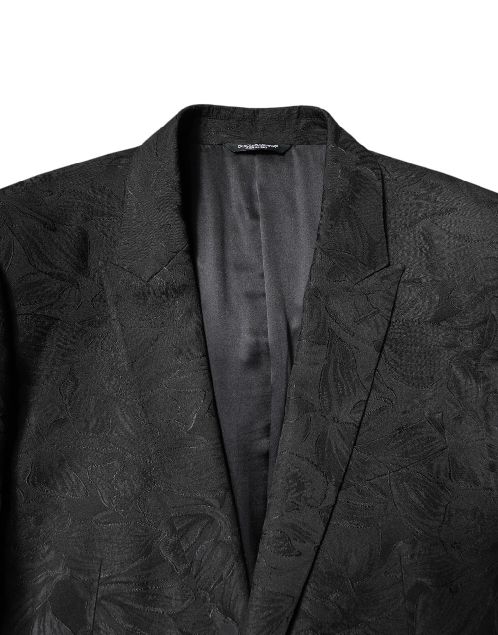 Costume deux pièces Dolce & Gabbana en polyester noir avec jacquard floral, élégant et sophistiqué.