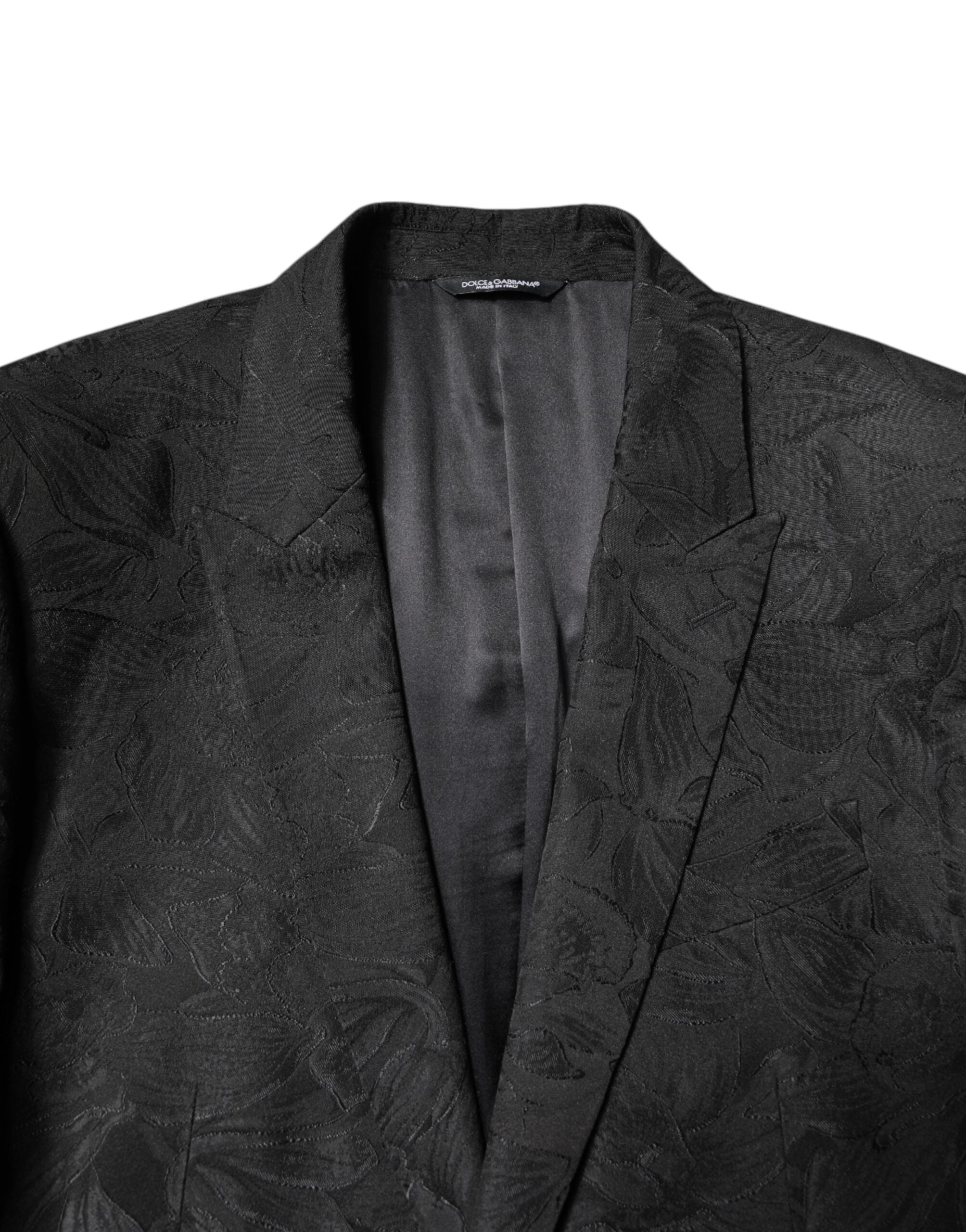 Costume deux pièces Dolce & Gabbana en polyester noir avec jacquard floral, élégant et sophistiqué.