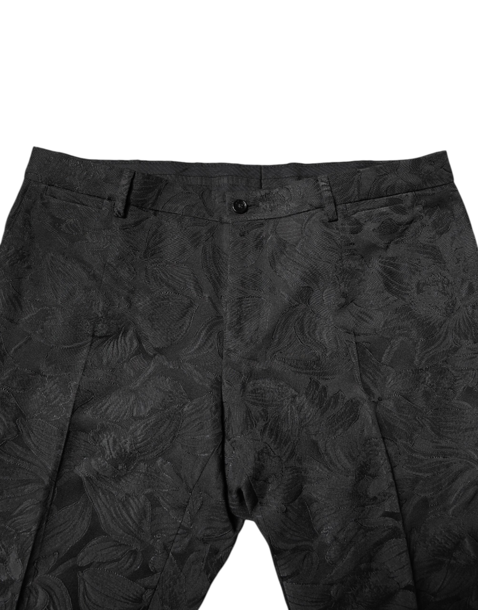Costume deux pièces en polyester noir à jacquard floral de Dolce & Gabbana, élégant et sophistiqué pour homme.