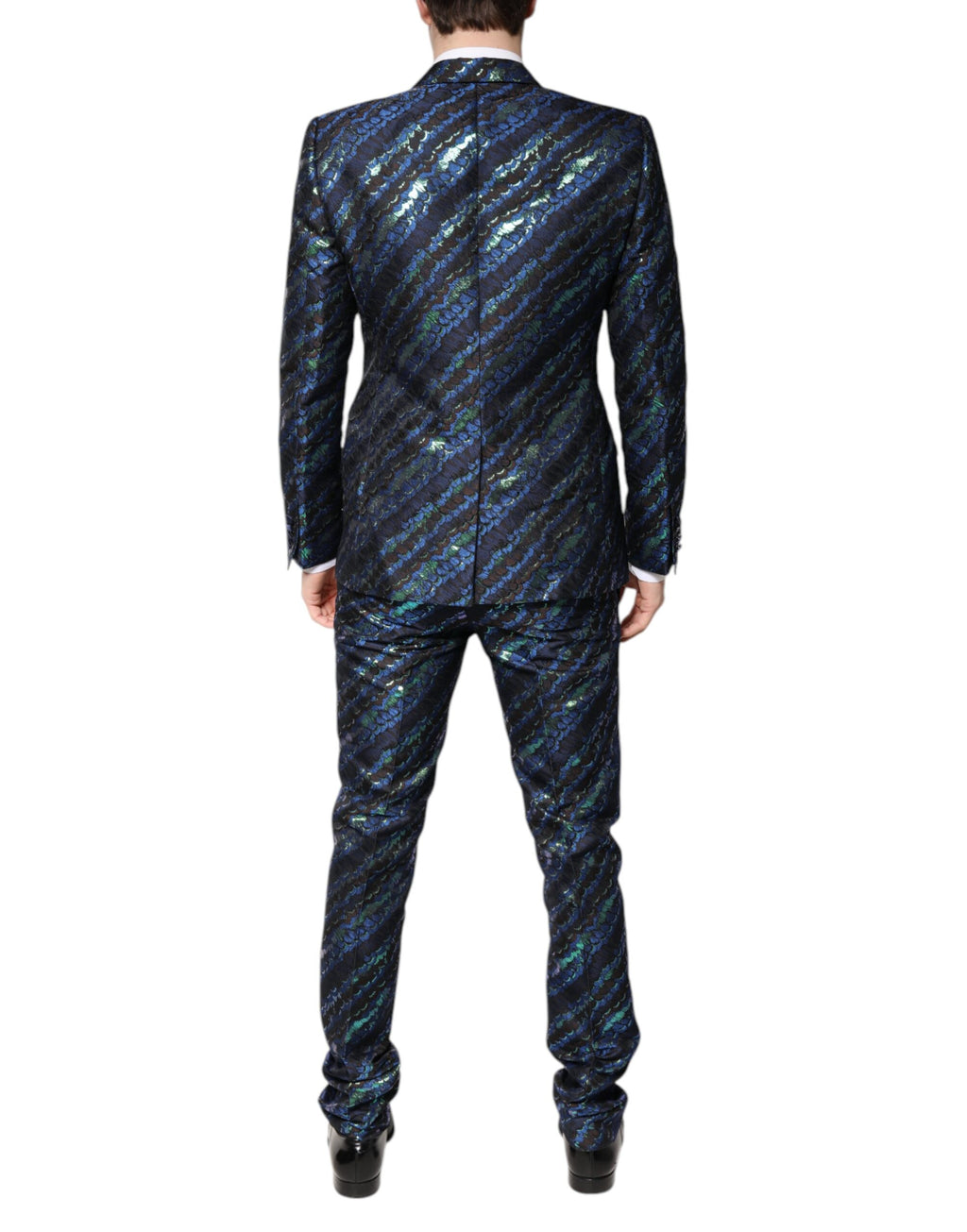 Costume deux pièces Dolce & Gabbana en jacquard polyester multicolore, élégant et sophistiqué, vue de face.