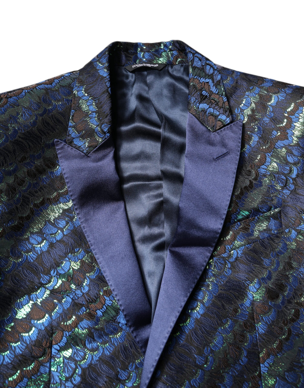 Costume deux pièces en jacquard polyester multicolore de Dolce & Gabbana, veste et pantalon élégants.