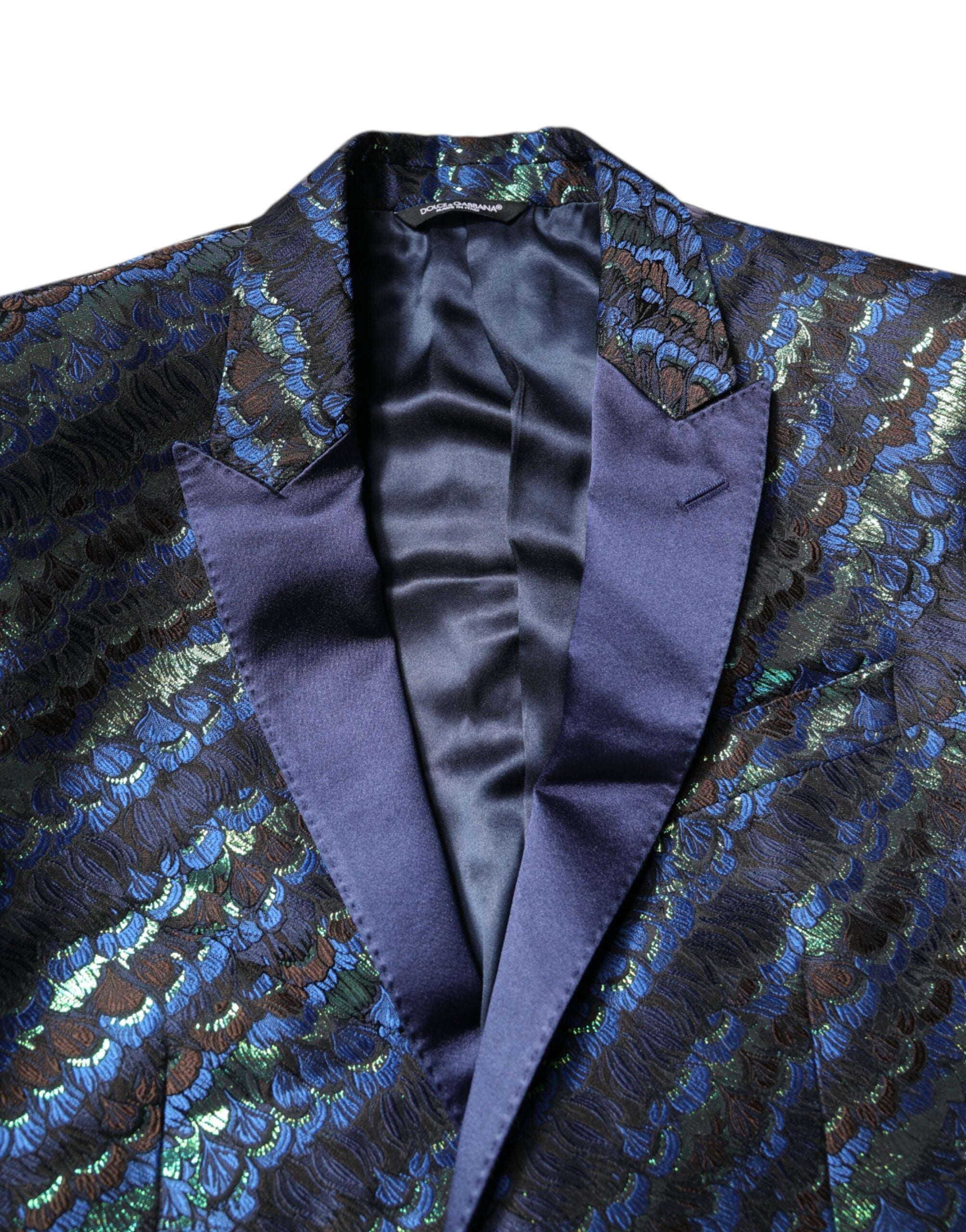 Costume deux pièces en jacquard polyester multicolore de Dolce & Gabbana, veste et pantalon élégants.